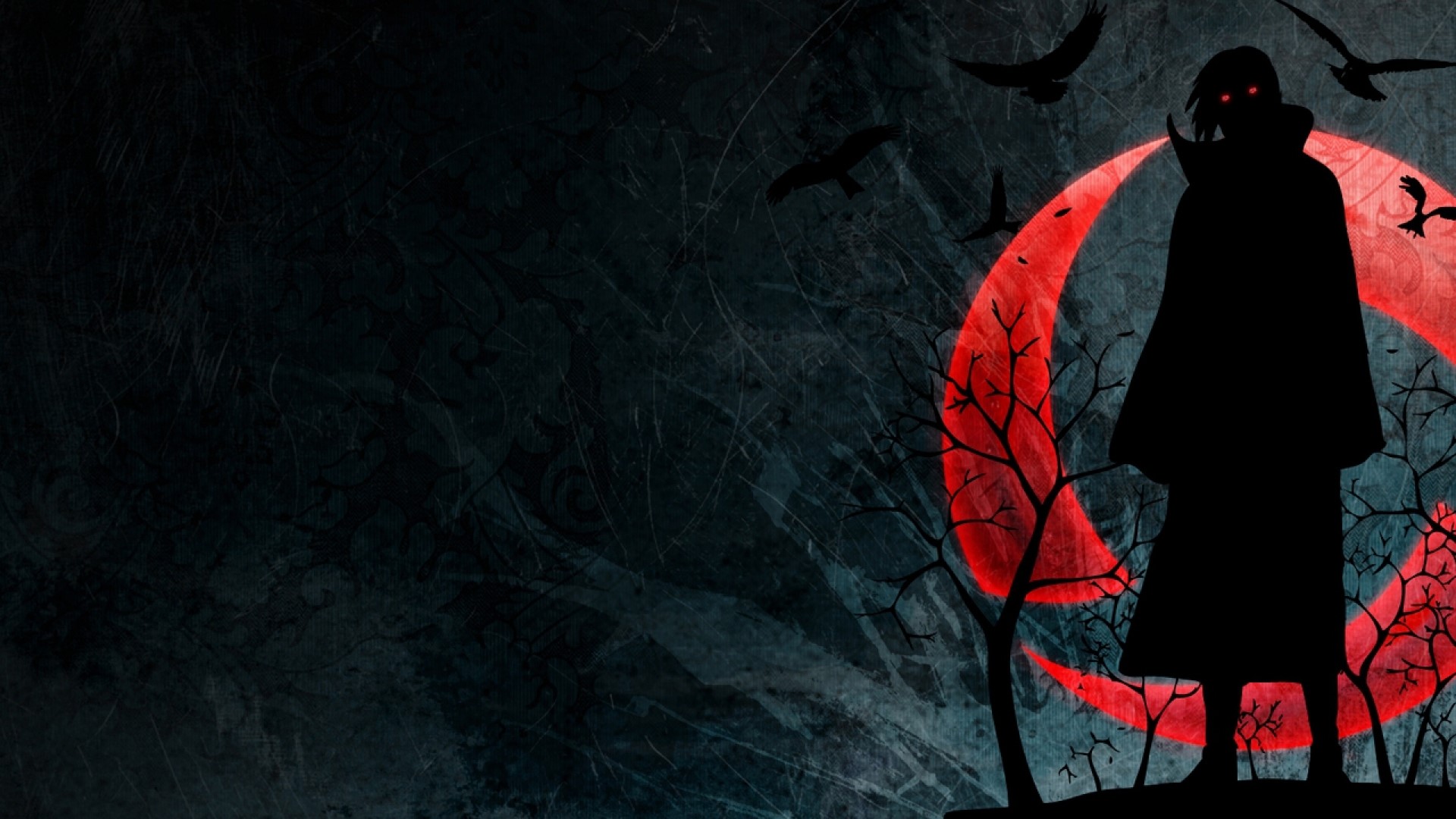 Uchiha Itachi Silhouette with Red Moon HD Wallpaper
