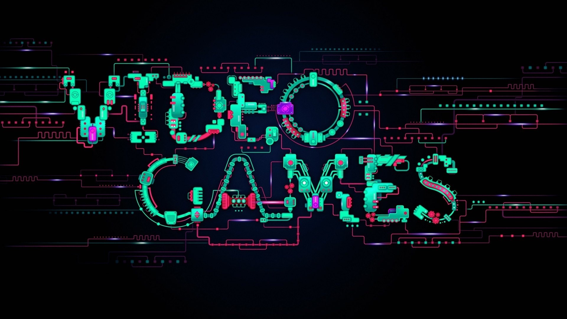 Video Games text art with circuit board design HD Wallpaper
