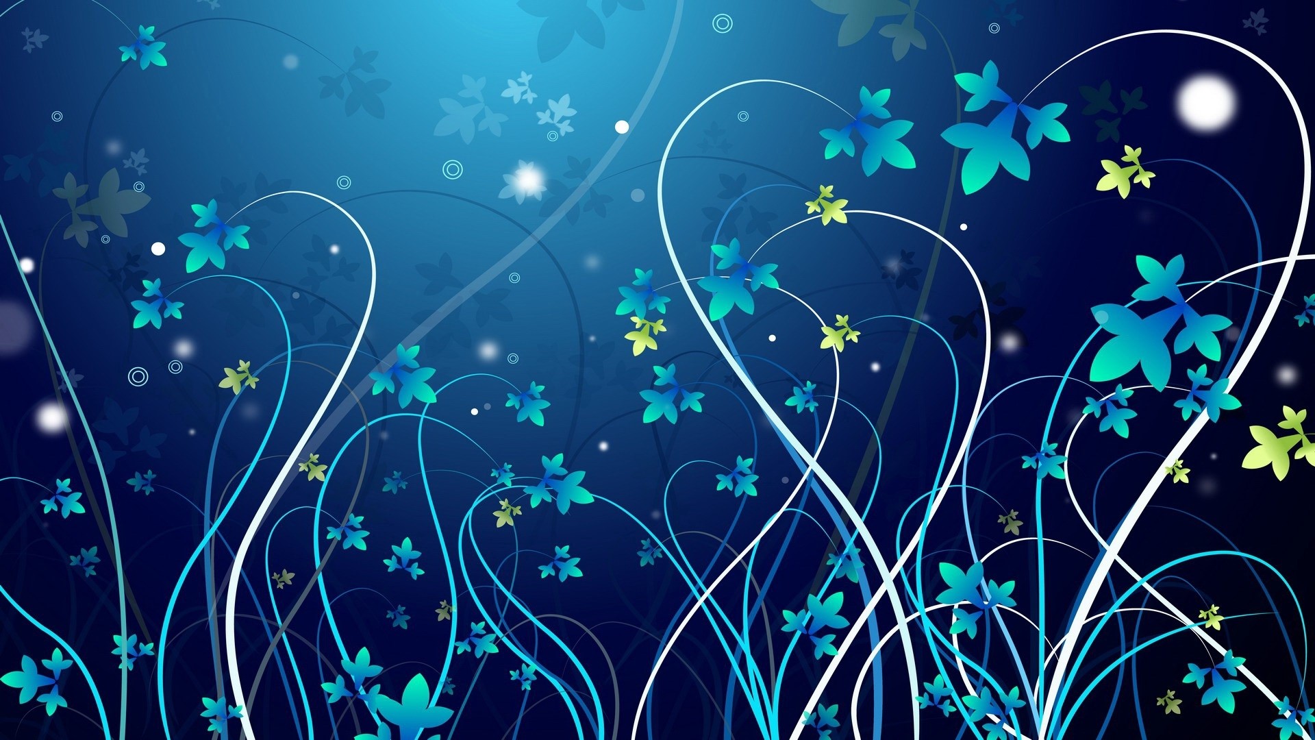 Blue and green floral design with swirling vines HD Wallpaper