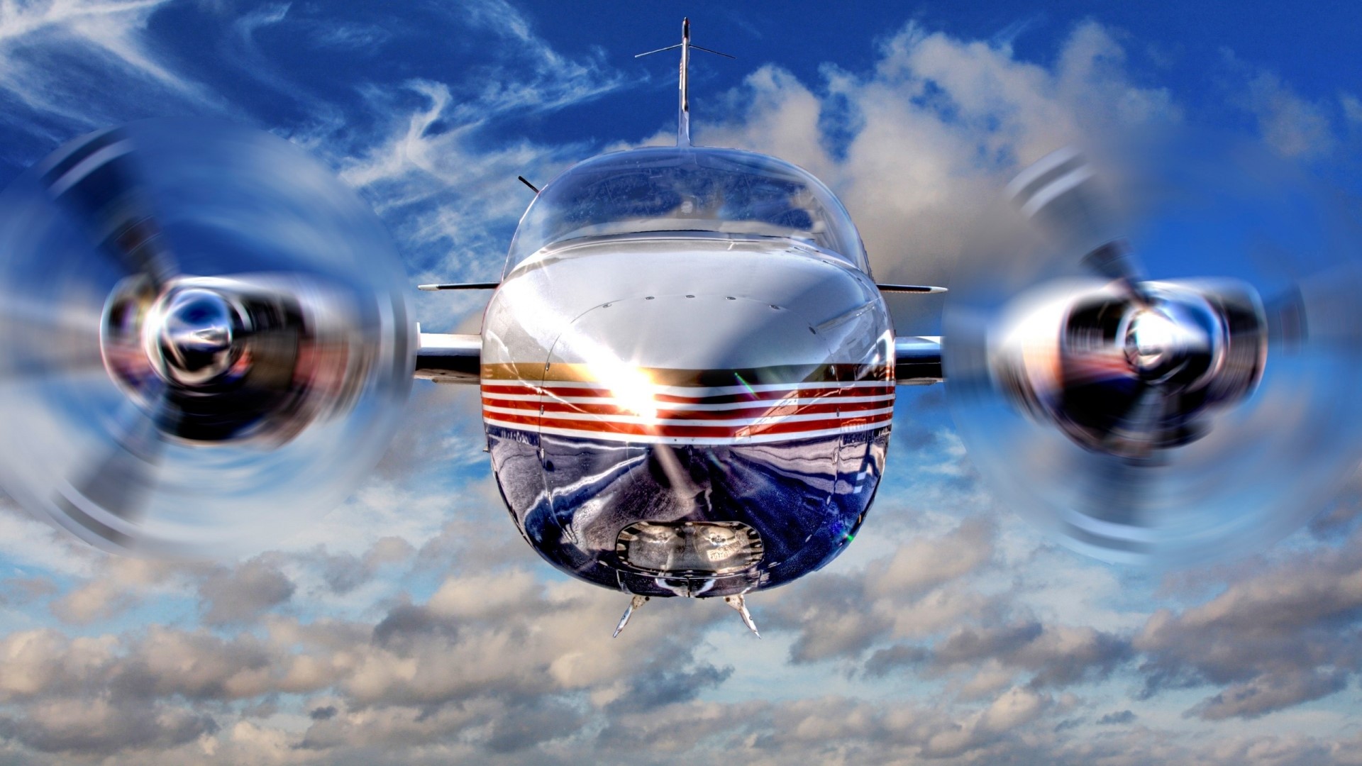 Vintage Twin-Engine Airplane in Flight HD Wallpaper
