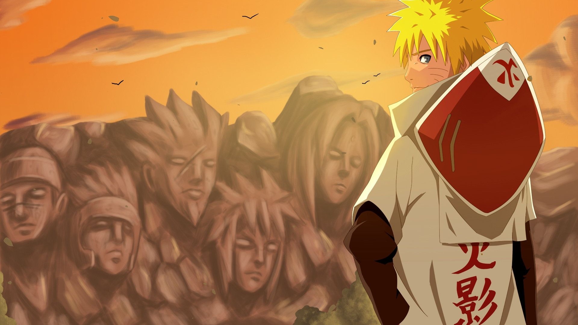 Naruto Uzumaki in front of Hokage Rock HD Wallpaper