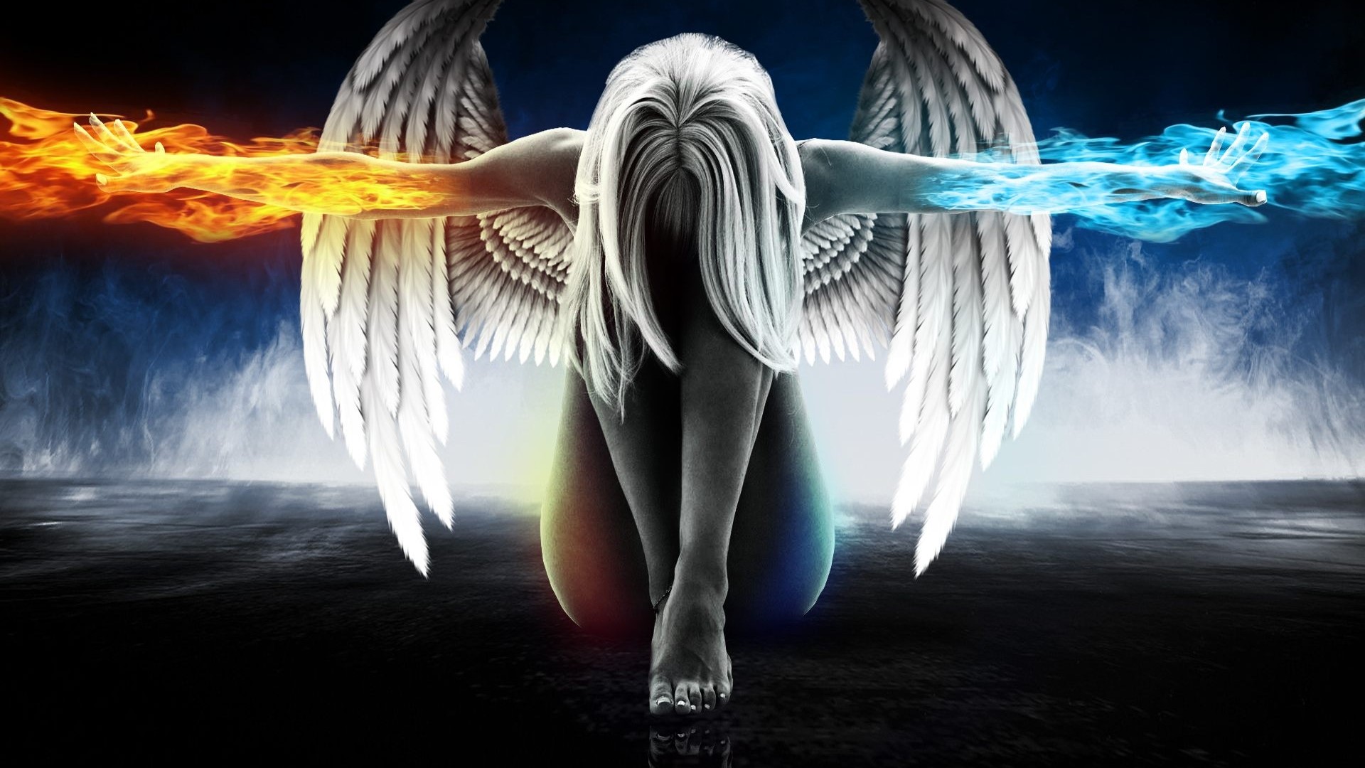 Angel with fire and ice powers HD Wallpaper