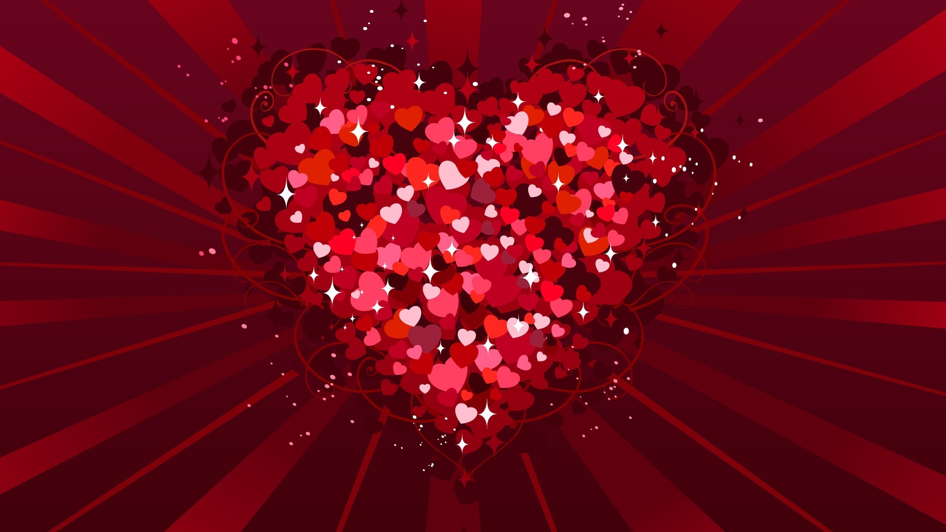 Heart made of hearts with red background HD Wallpaper