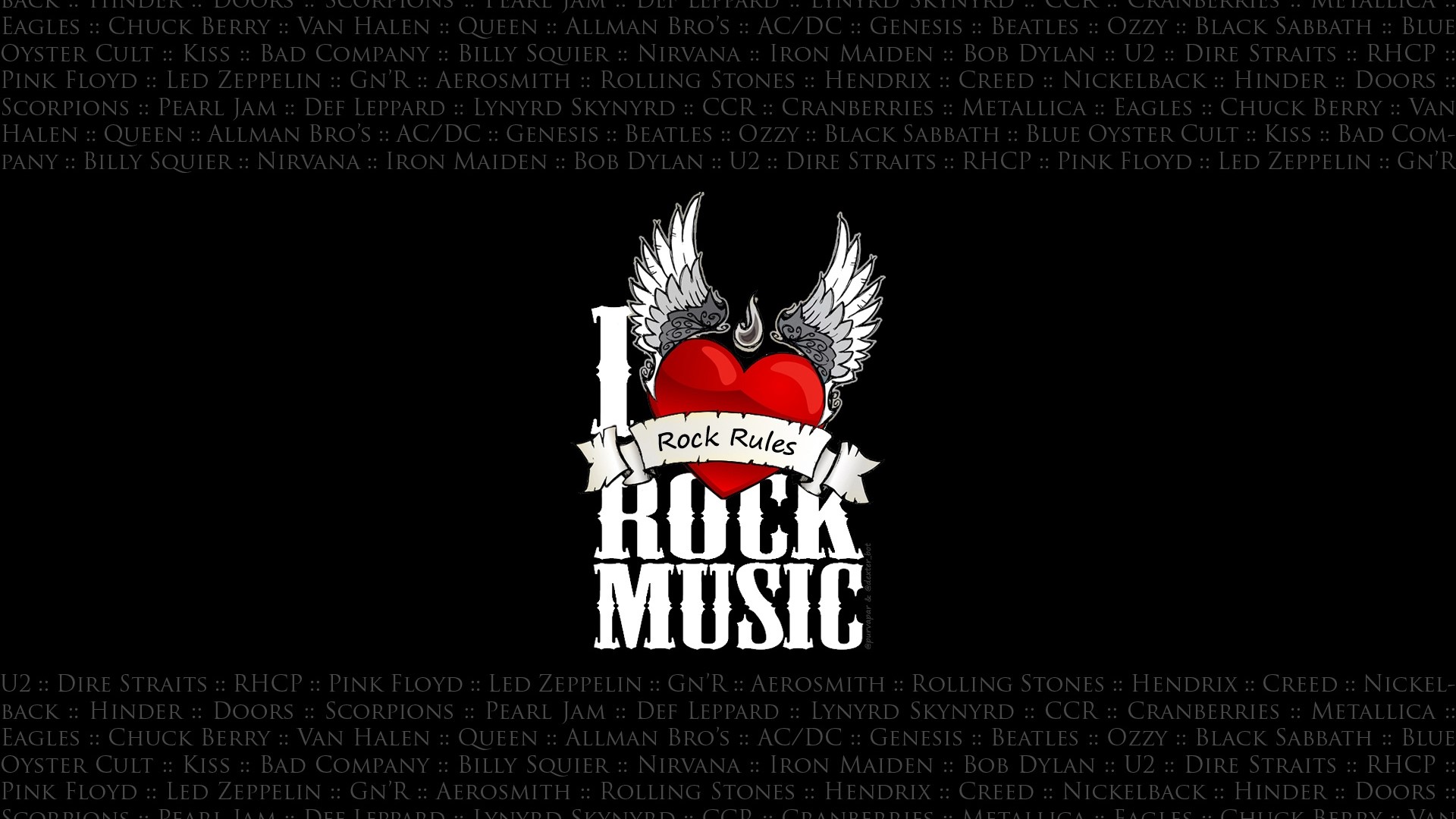 I Love Rock Music with Band Names HD Wallpaper