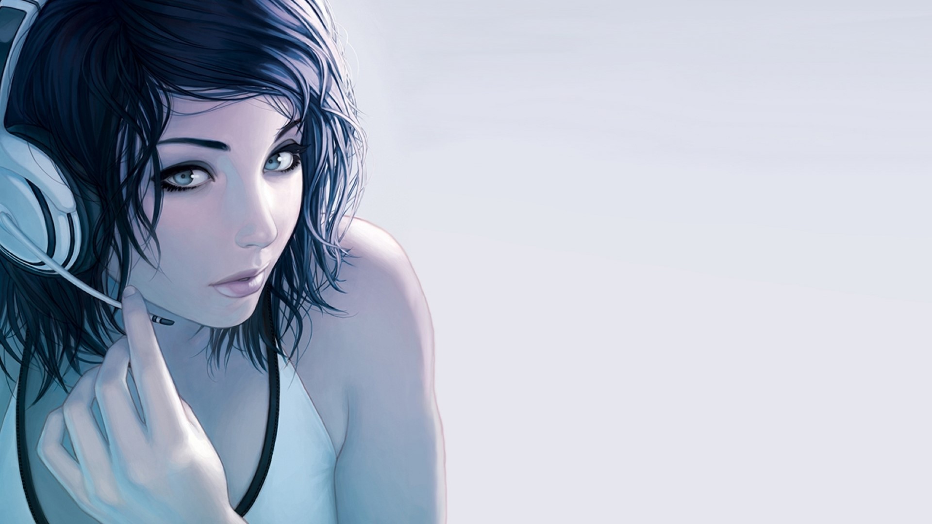 Girl with headphones and microphone HD Wallpaper