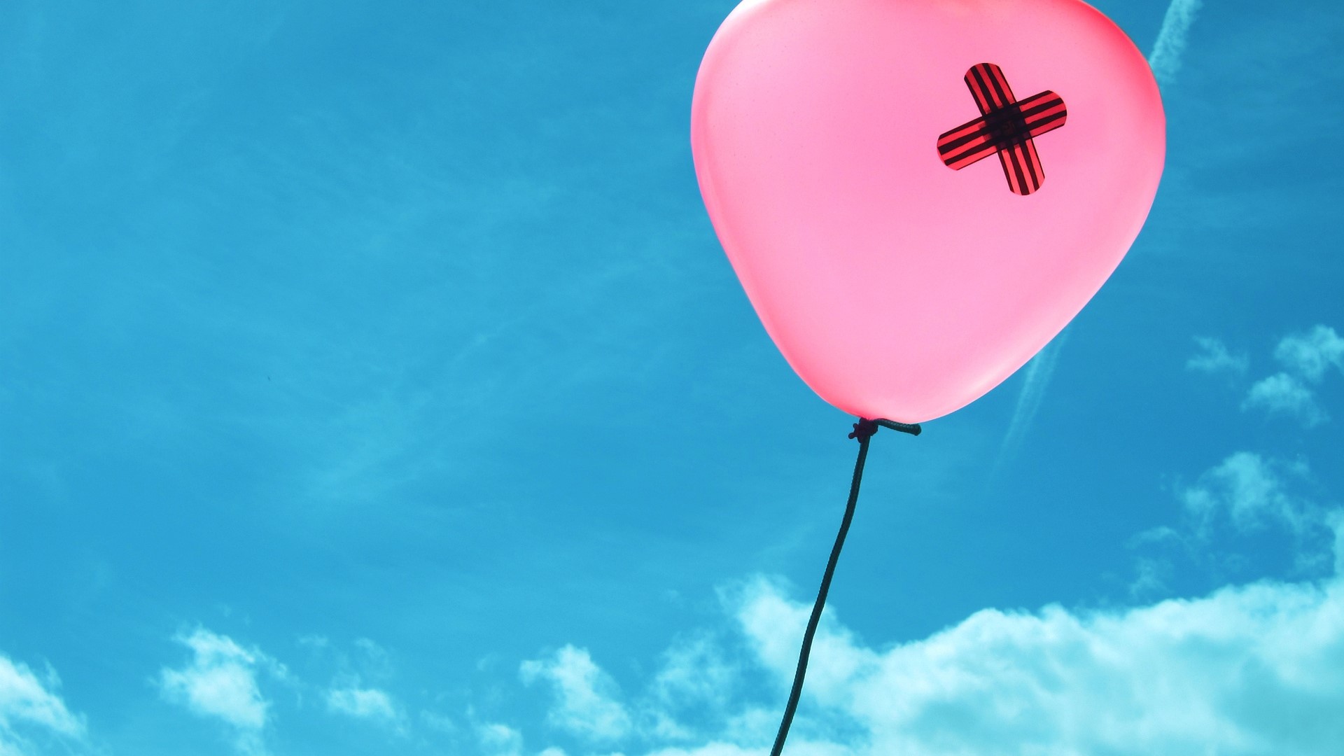 Pink Heart Balloon with Band-Aid HD Wallpaper