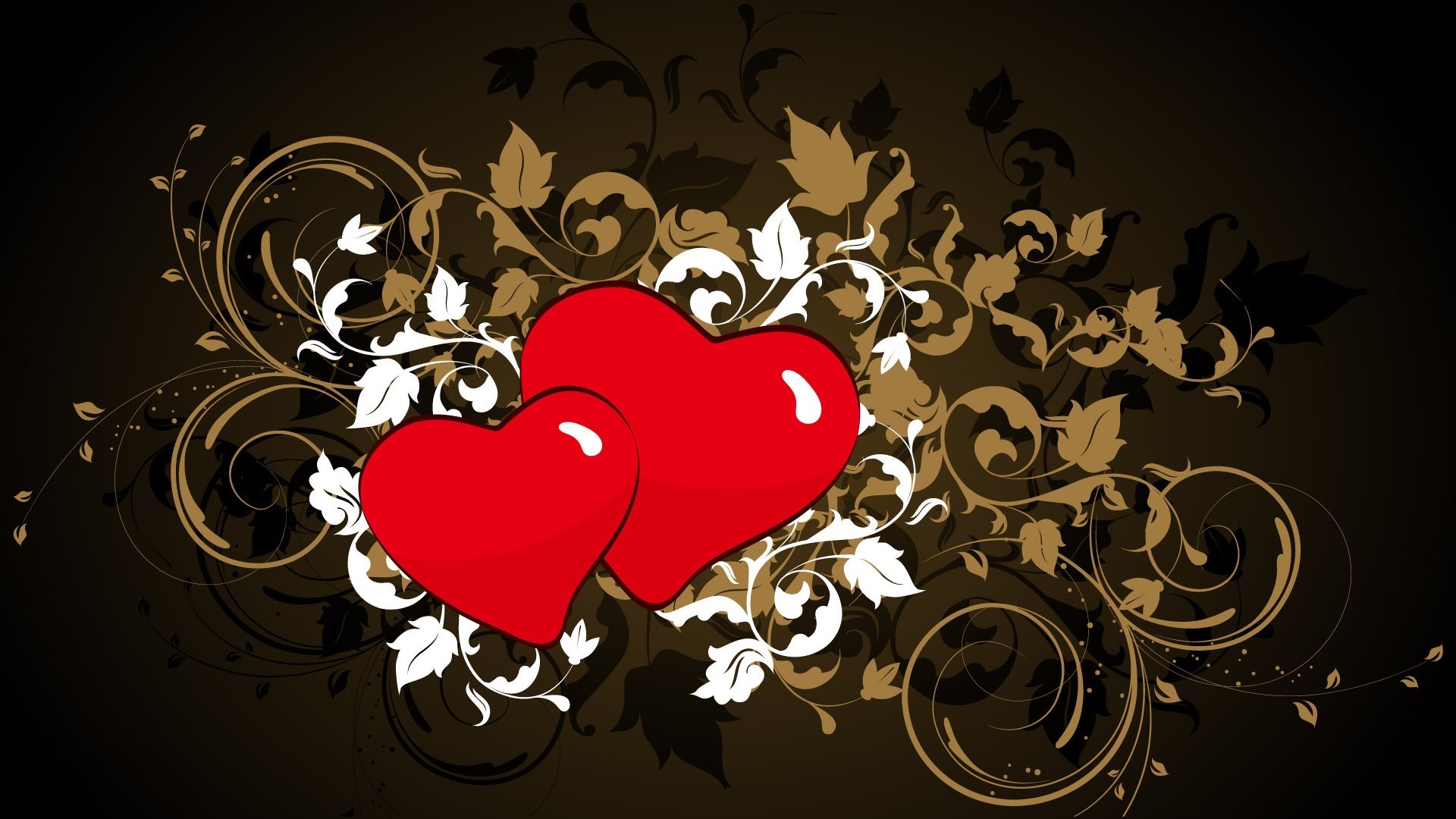 Two red hearts with floral design HD Wallpaper