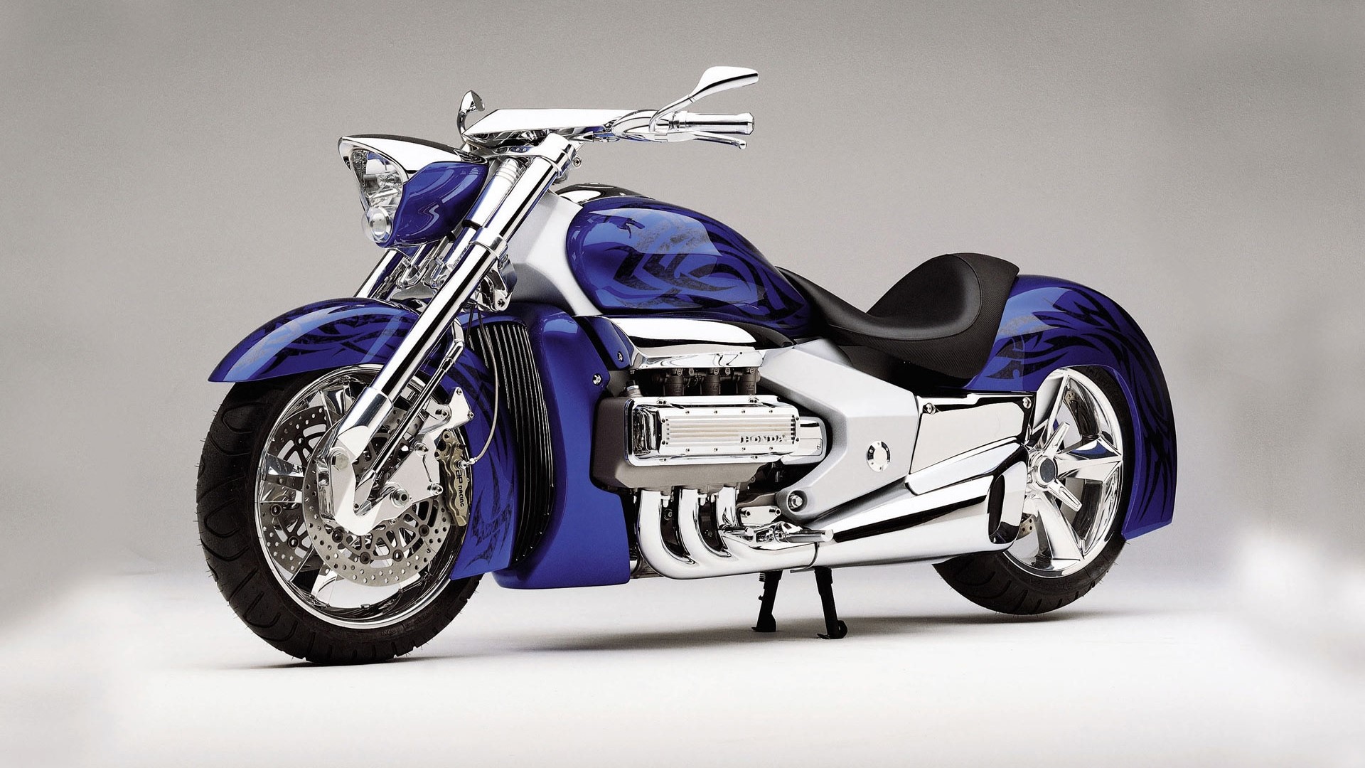 Blue Honda Rune motorcycle with chrome accents HD Wallpaper