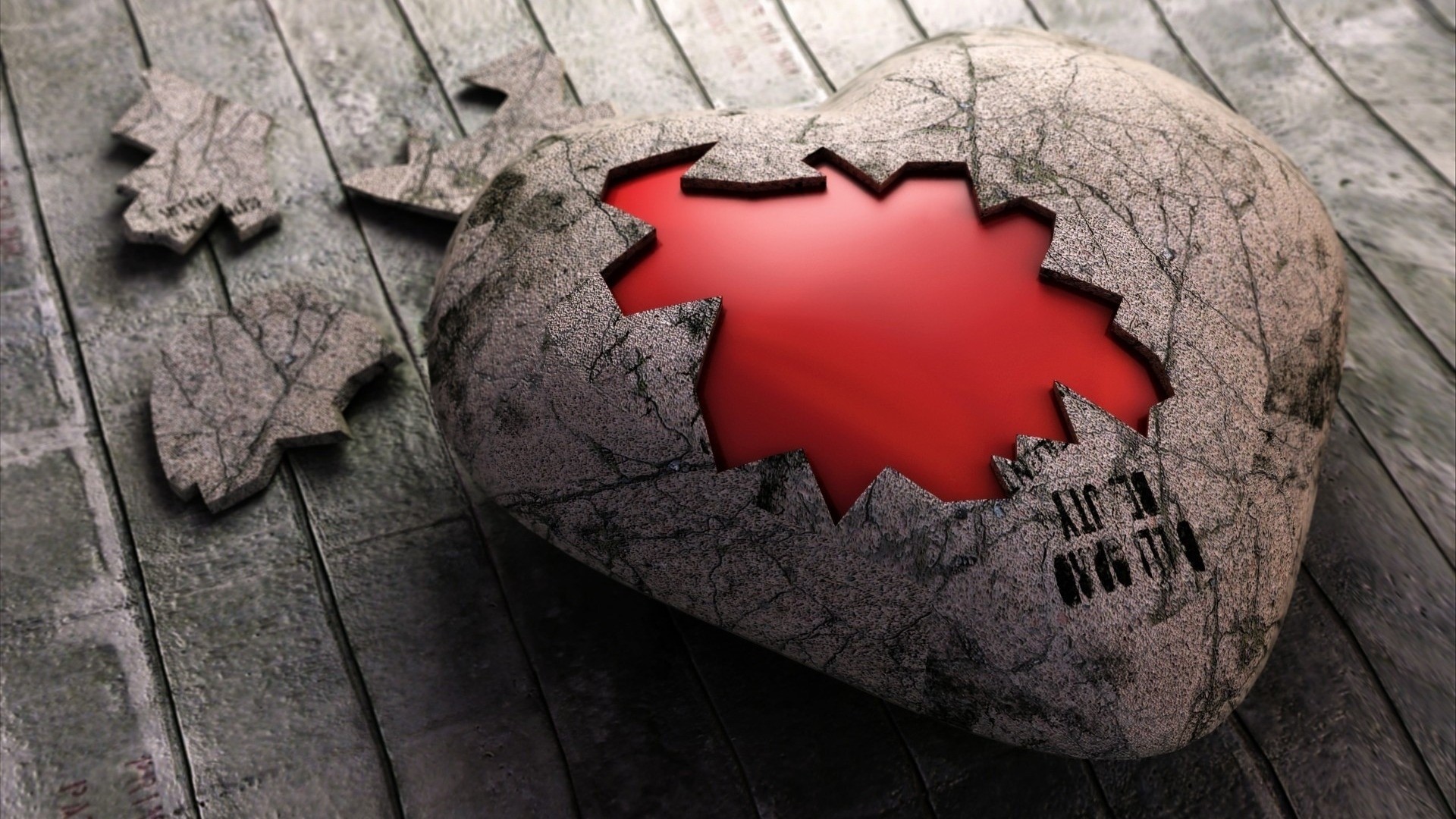 Broken Stone Heart with Red Interior HD Wallpaper