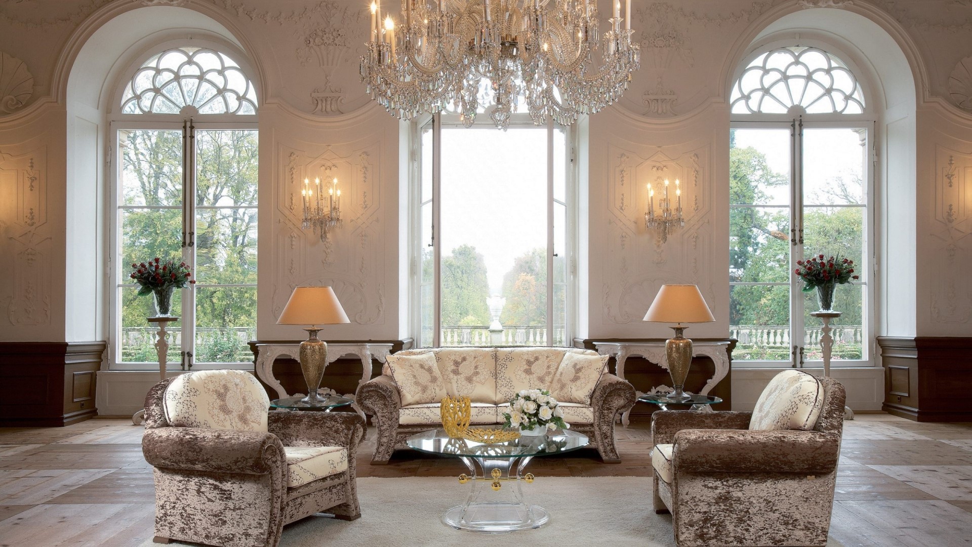 Vintage interior design of a luxurious living room HD Wallpaper