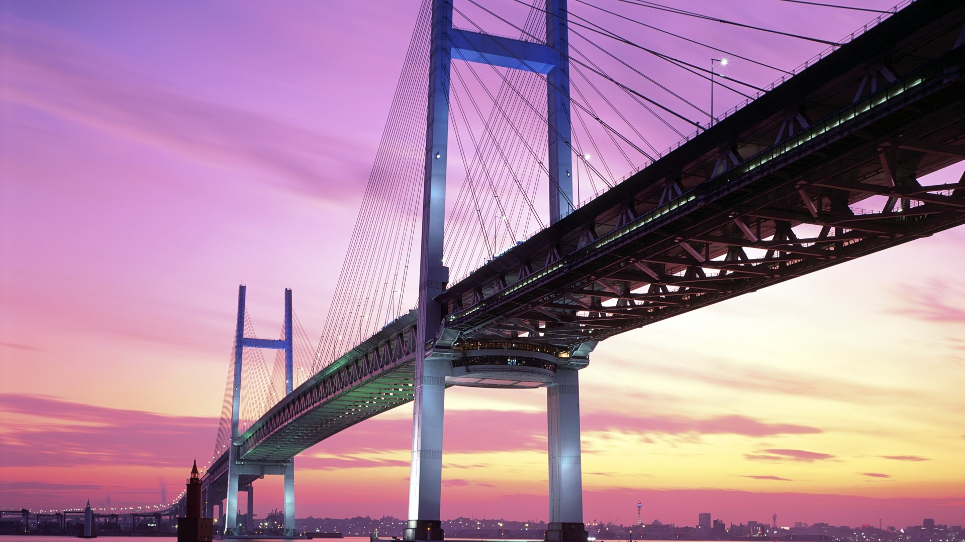Yokohama Bay Bridge at sunset HD Wallpaper