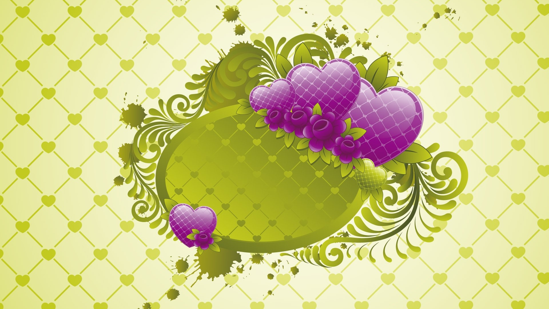 Love Design with Hearts and Flowers HD Wallpaper