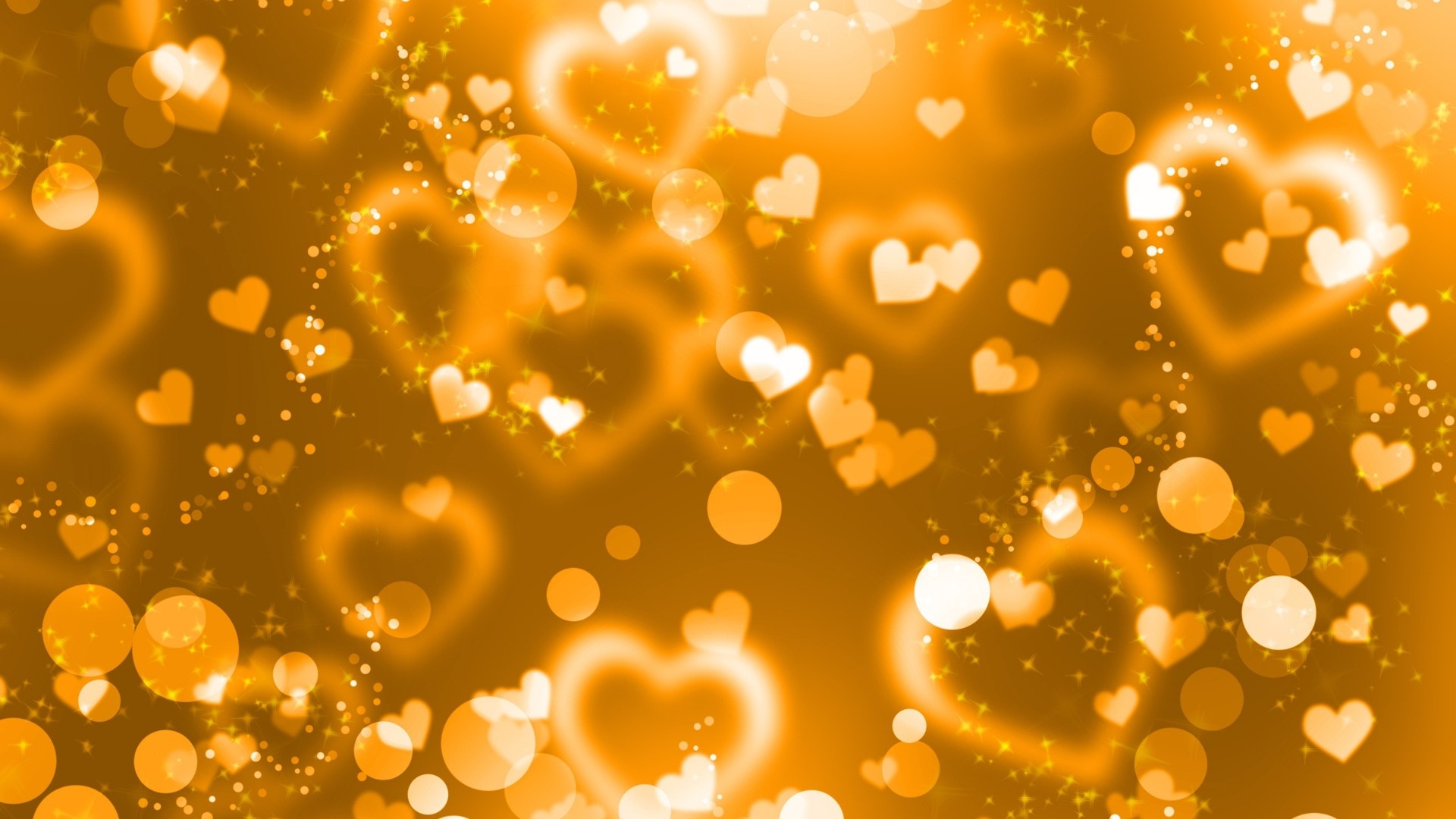 Golden Hearts and Bokeh Lights HD Wallpaper