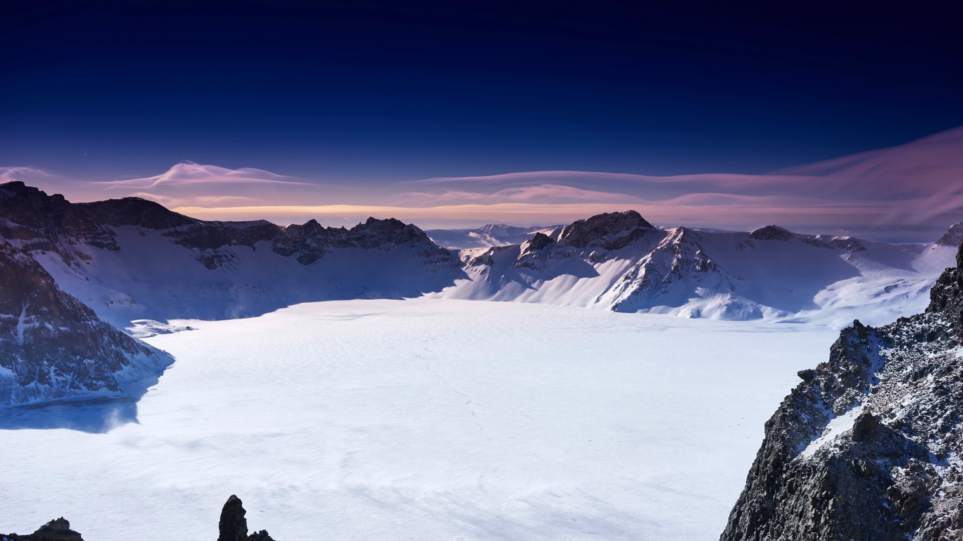 Snowy Mountains and Frozen Lake in China HD Wallpaper