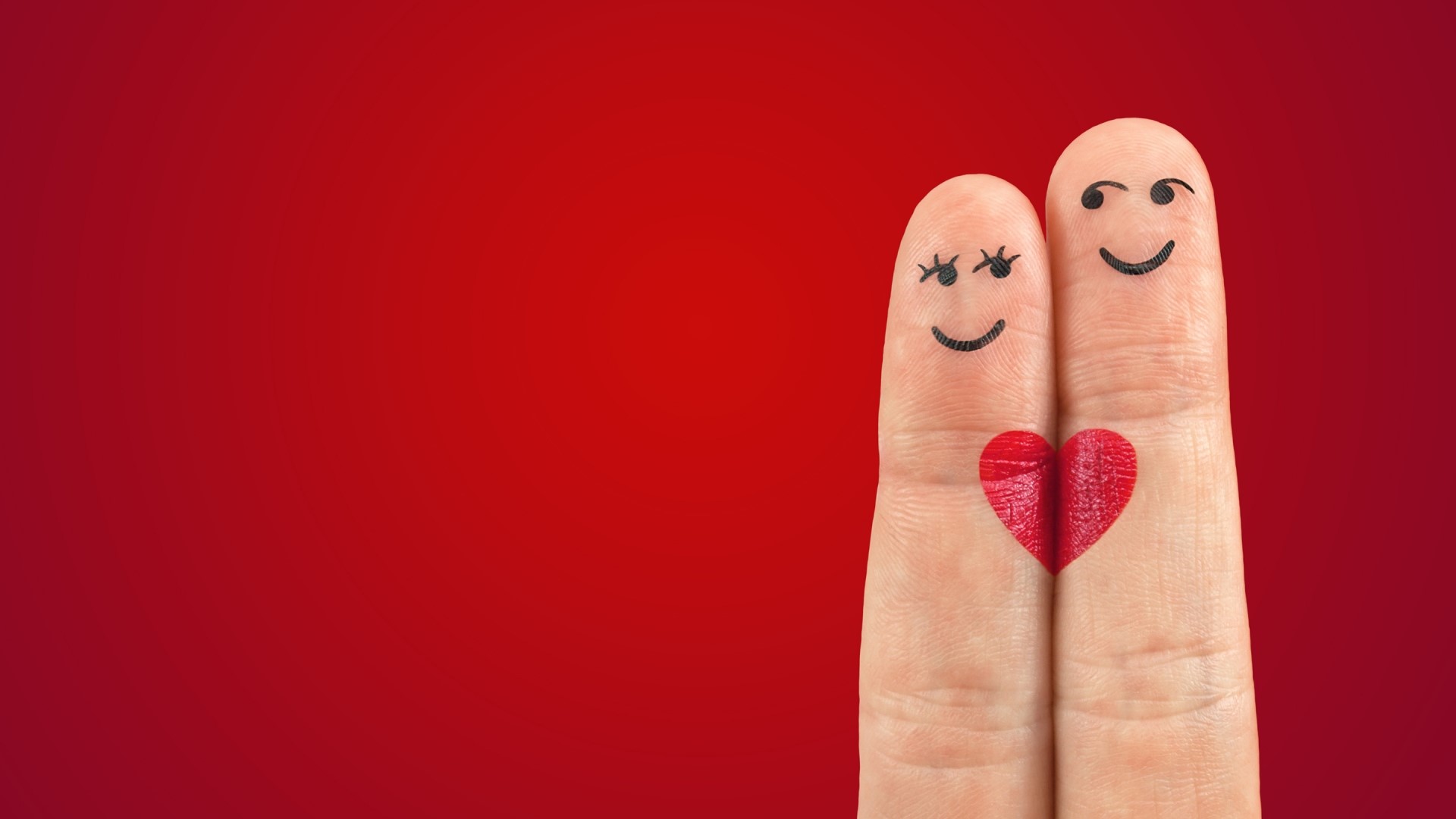 Couple Fingers with Heart on Red Background HD Wallpaper