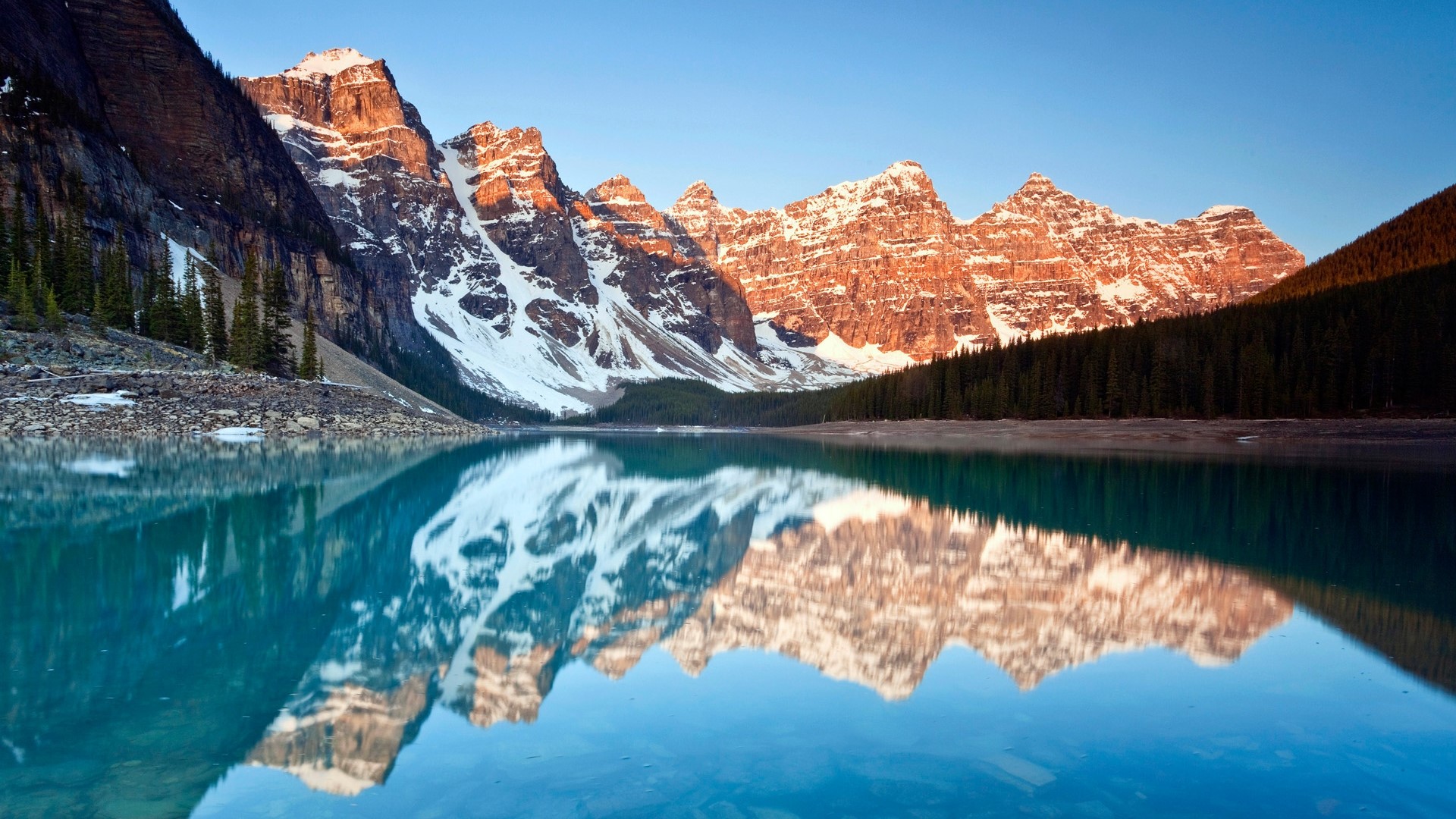 Moraine Lake Reflections at Sunrise HD Wallpaper