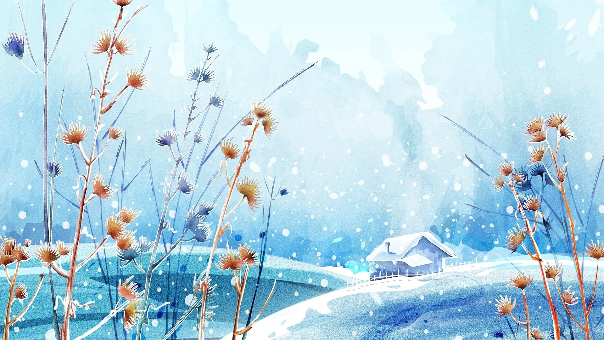 Winter Snow Landscape Painting HD Wallpaper