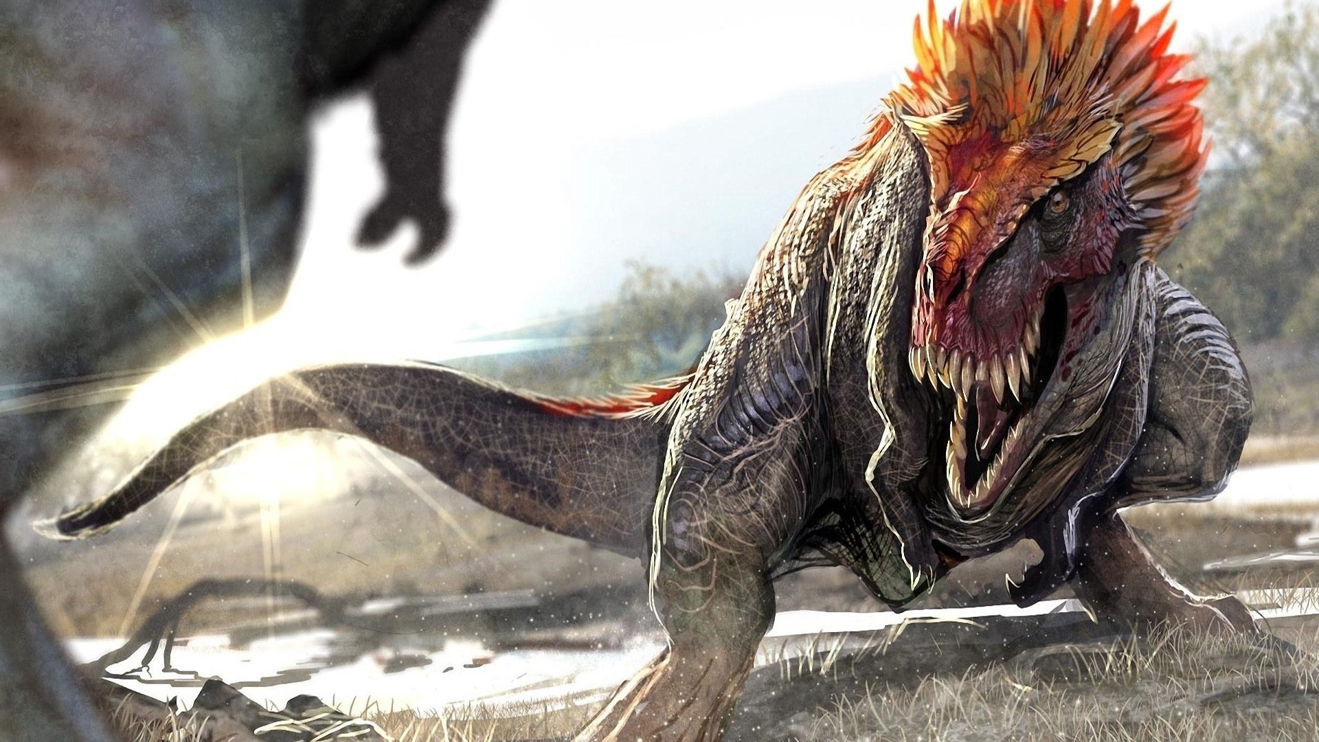 Tyrannosaurus Rex with feathered crest HD Wallpaper