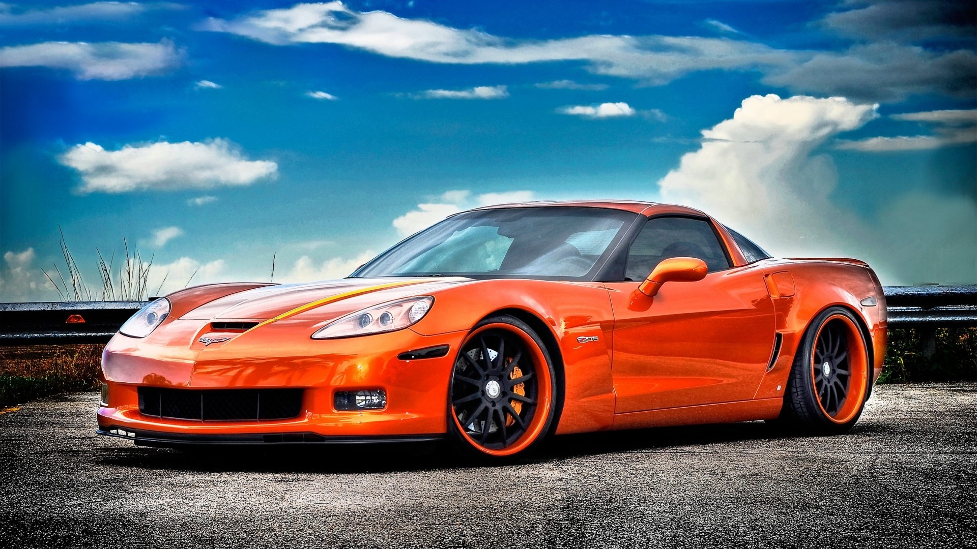 Orange Z06 Corvette on a Road HD Wallpaper