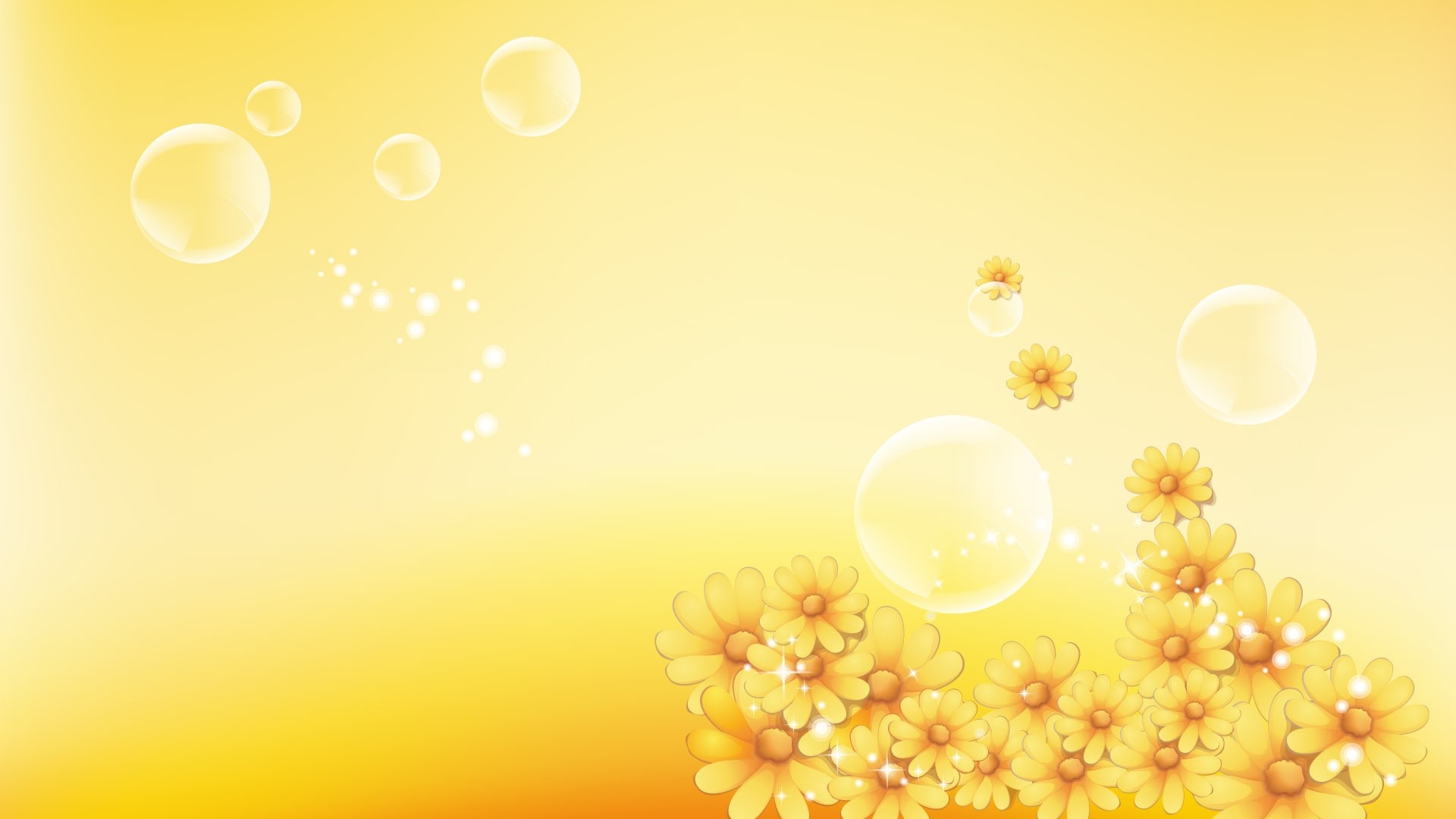 Yellow flowers and bubbles on a yellow background HD Wallpaper