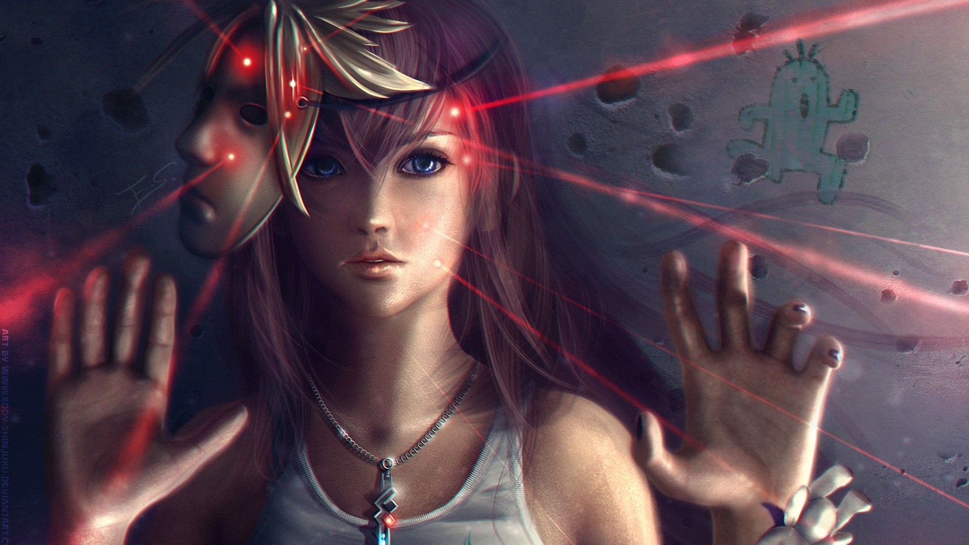 Lightning from Final Fantasy with a mask HD Wallpaper
