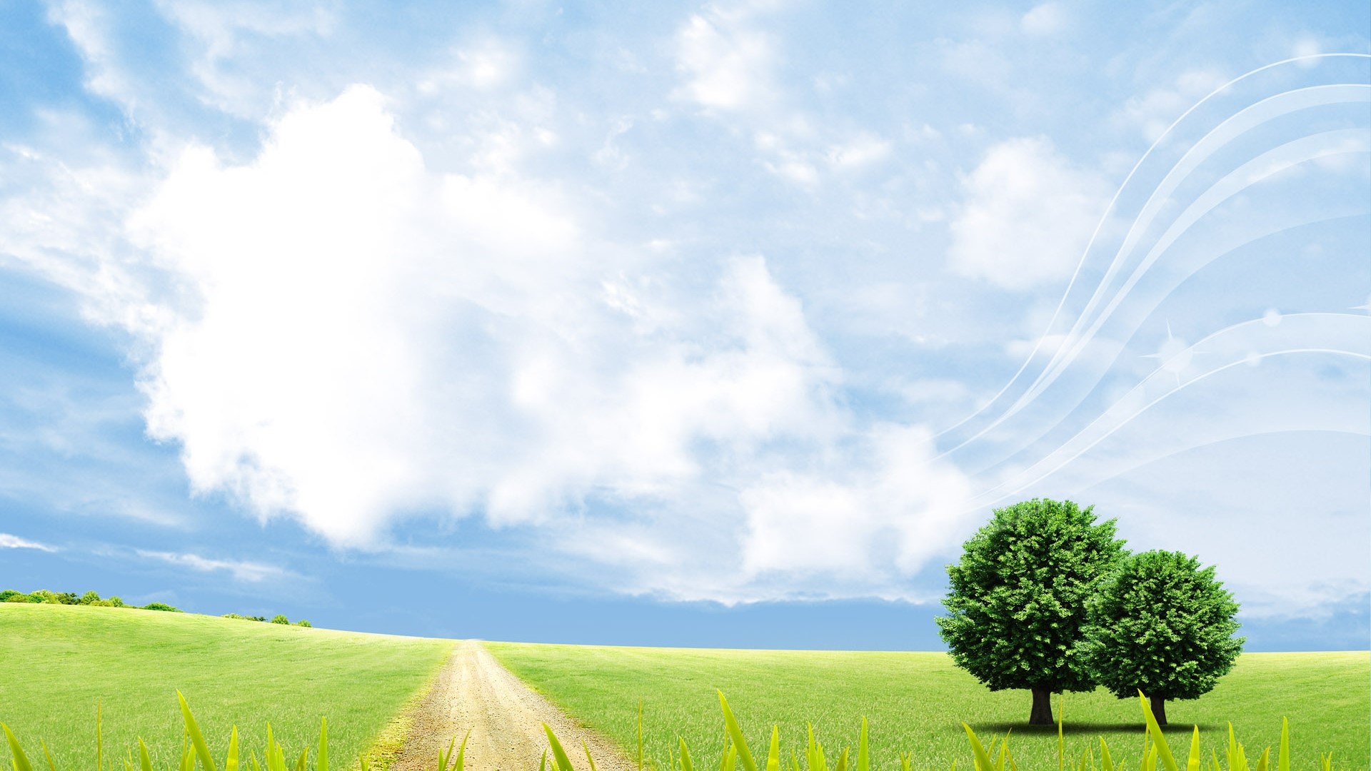 Fantasy landscape with trees and clouds HD Wallpaper
