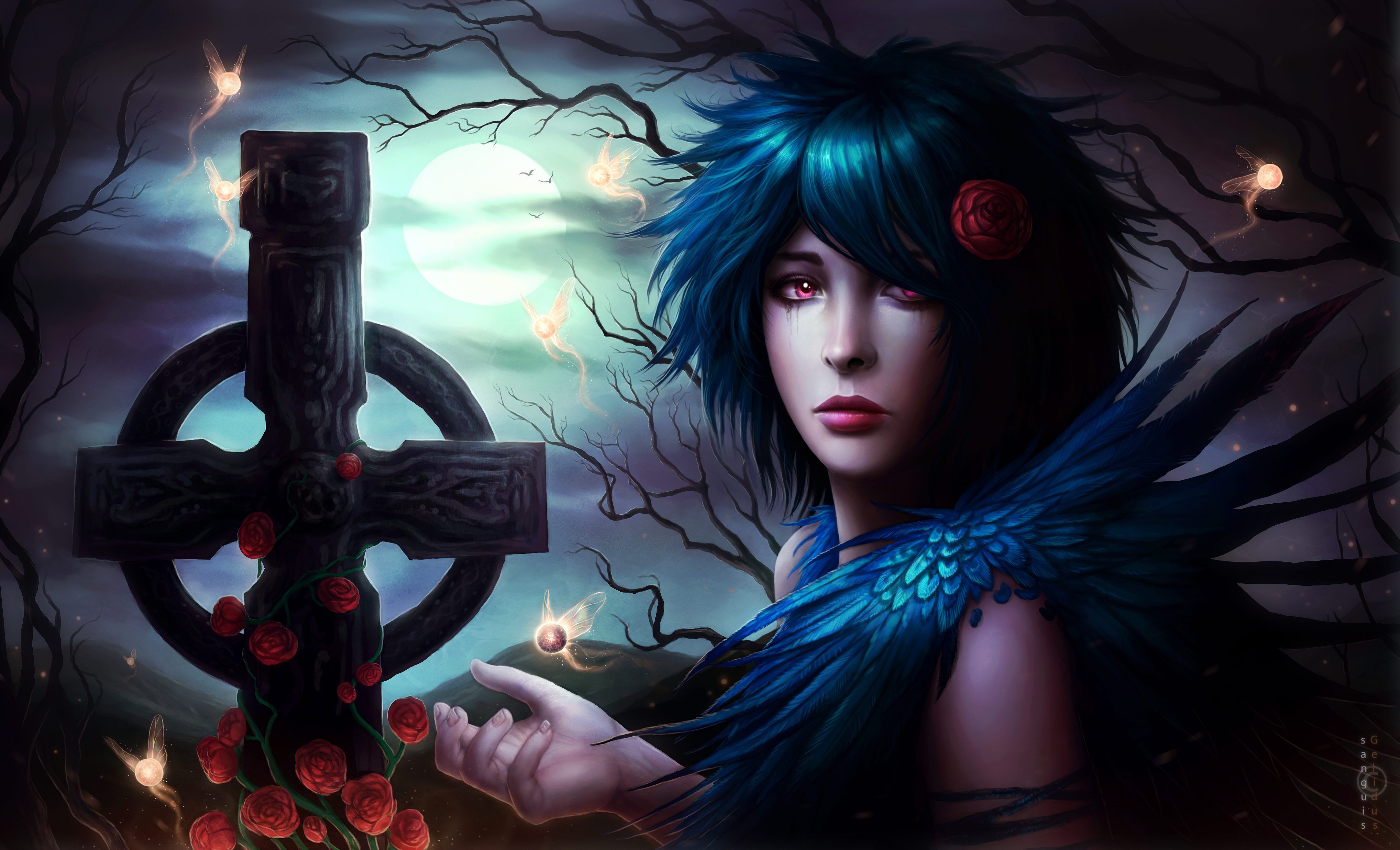 4K Gothic Fantasy with Fairies and Roses HD Wallpaper