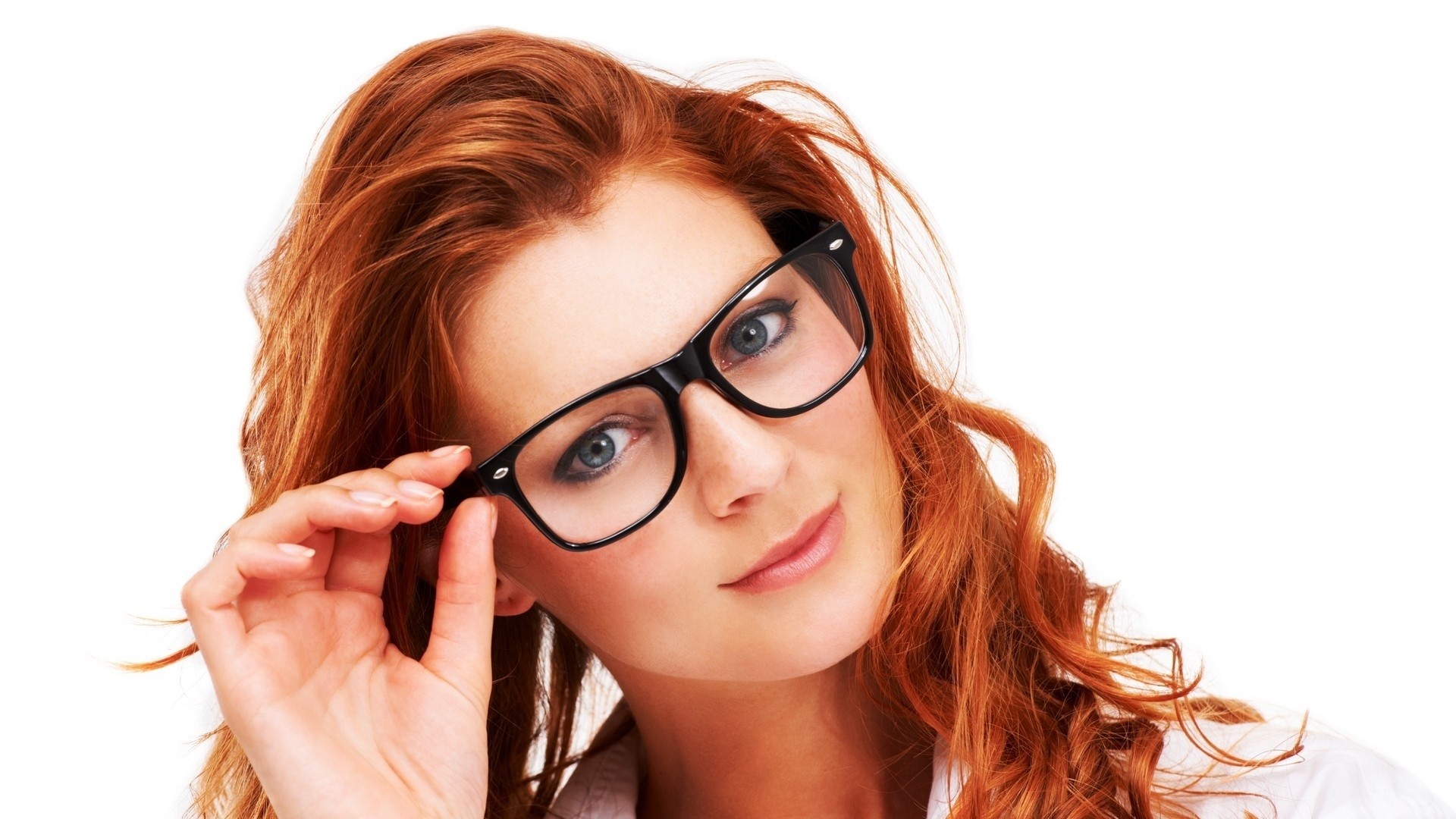 Woman with red hair wearing glasses HD Wallpaper