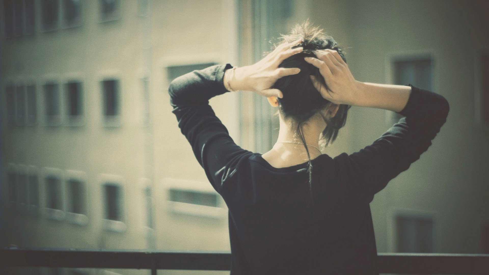 Girl on Balcony HD Wallpaper