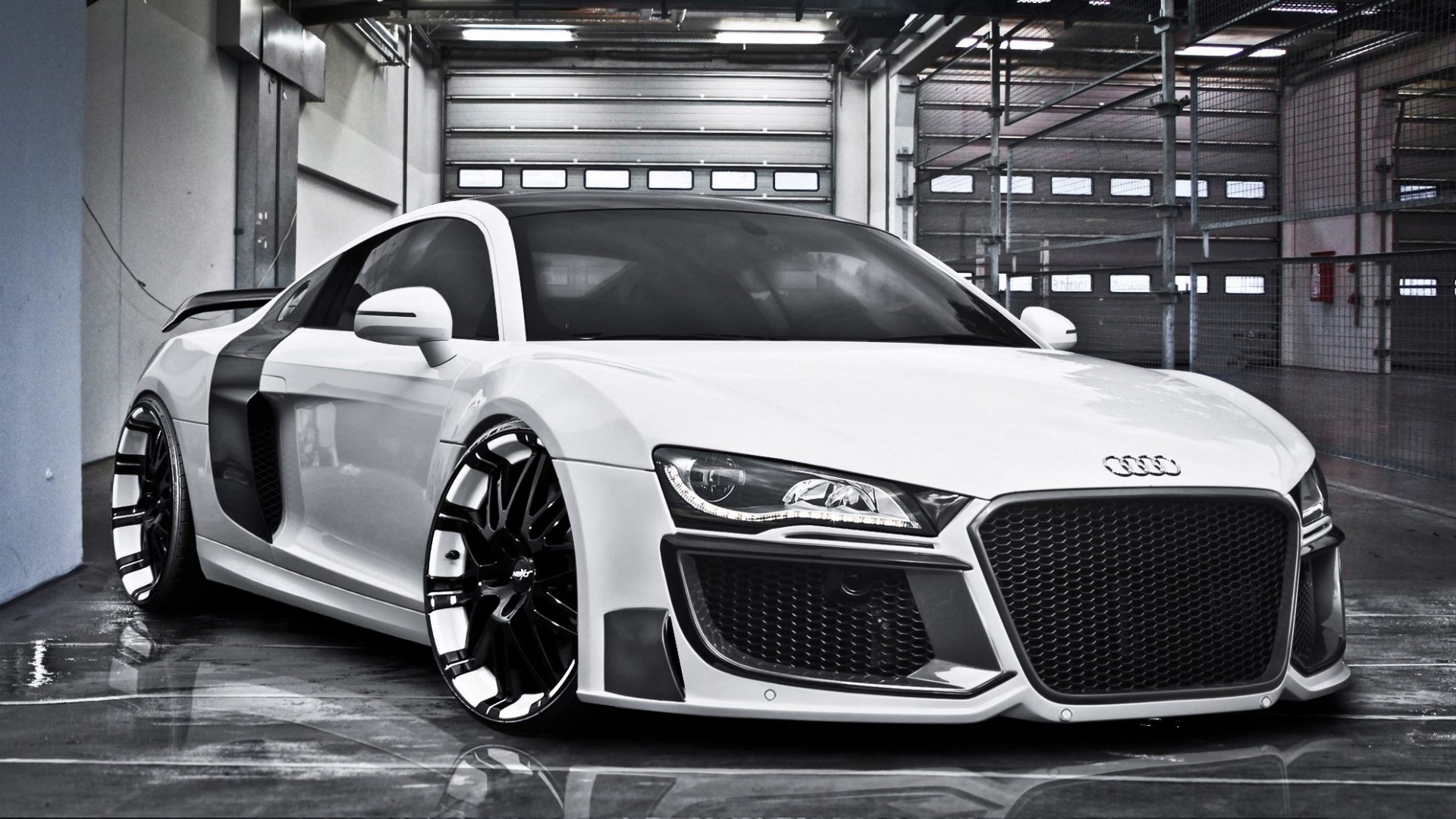 White Audi R8 Coupe with Custom Wheels HD Wallpaper