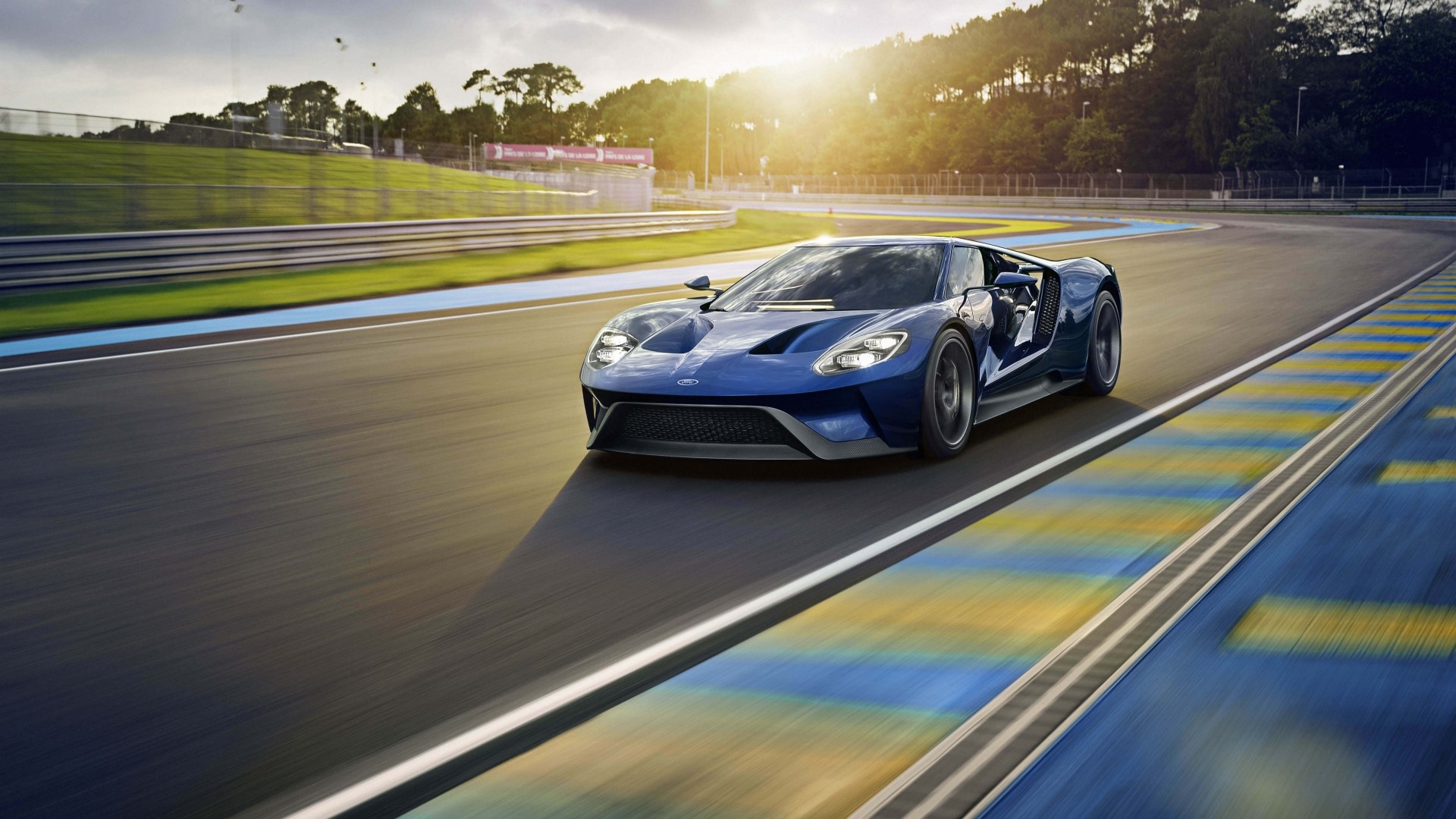 Blue Ford GT Supercar on a Race Track HD Wallpaper