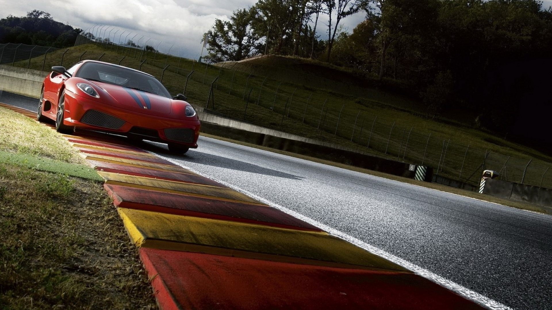Red Ferrari F430 Spider on a Race Track HD Wallpaper