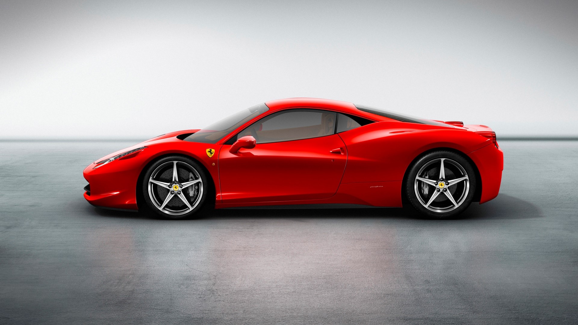 Red Ferrari 458 Italia parked on concrete HD Wallpaper