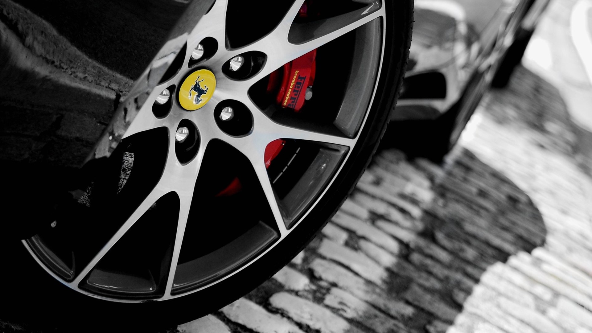 Ferrari Wheel with Red Brake Caliper HD Wallpaper
