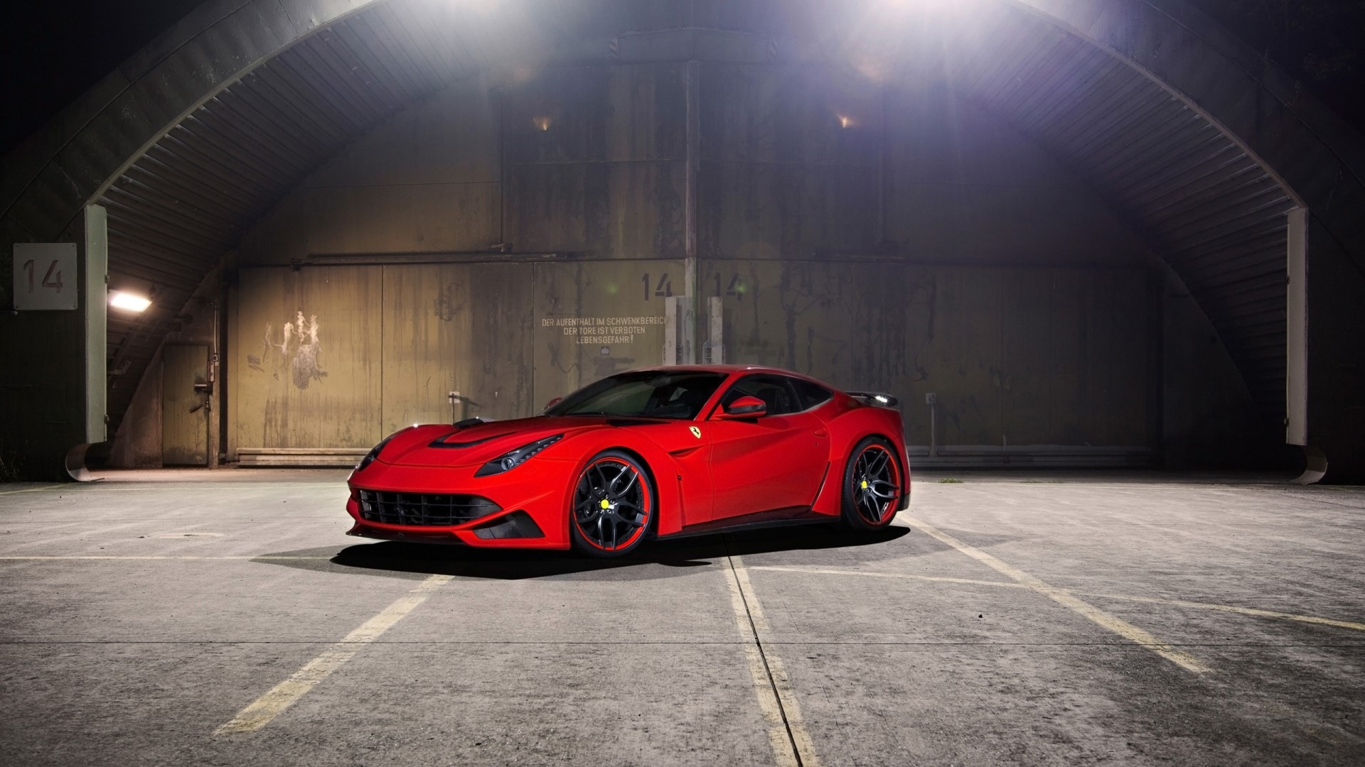 Red Novitec Rosso Ferrari F12berlinette in Hangar HD Wallpaper