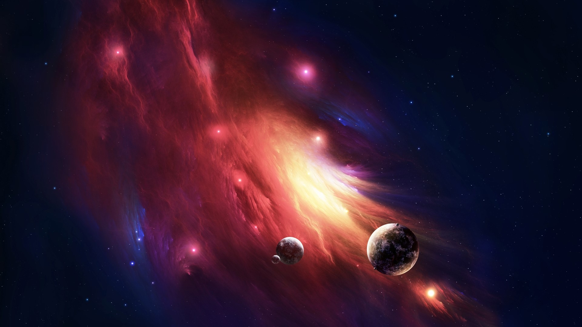 Nebula with planets and stars HD Wallpaper
