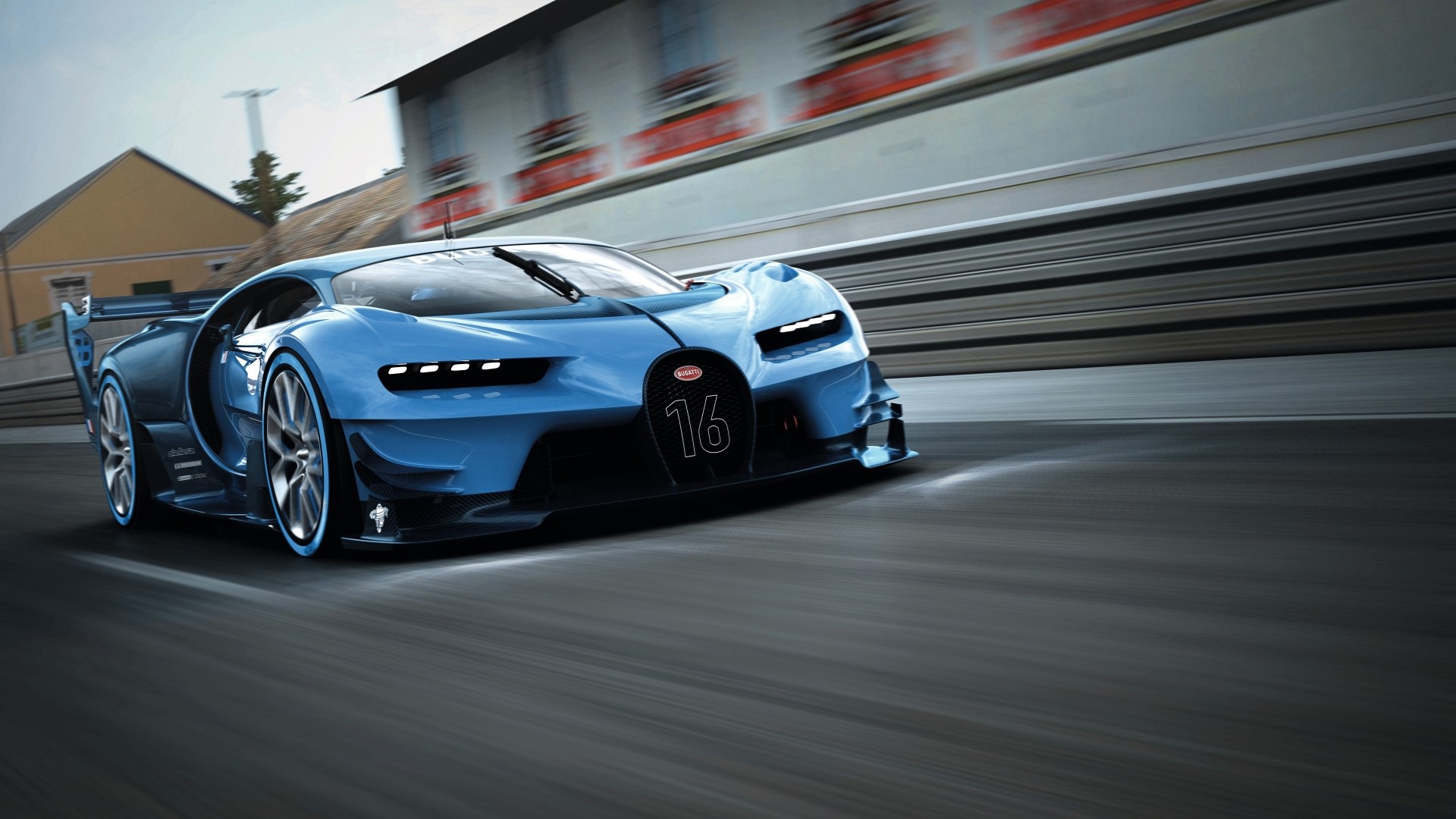 Blue Bugatti Vision Gran Turismo race car on track HD Wallpaper