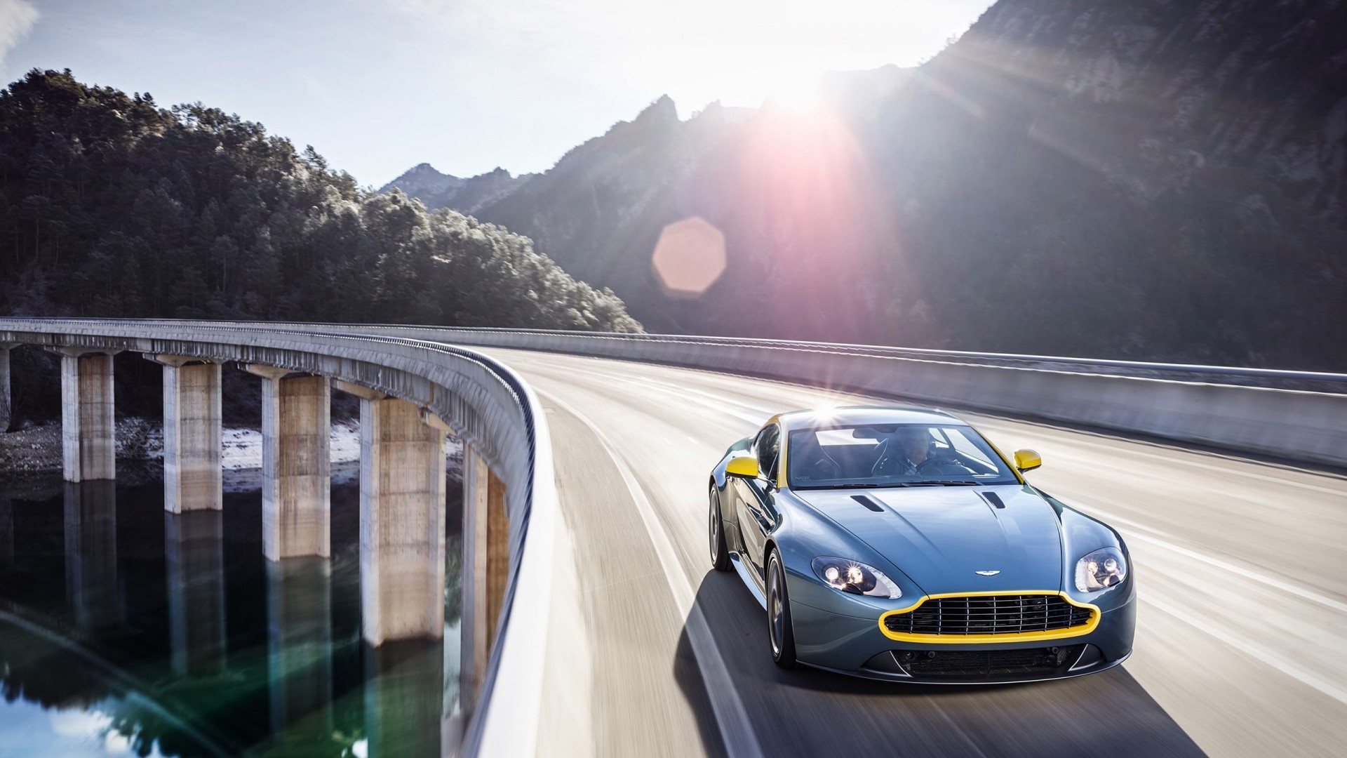 Aston Martin Vantage V8 on a bridge HD Wallpaper