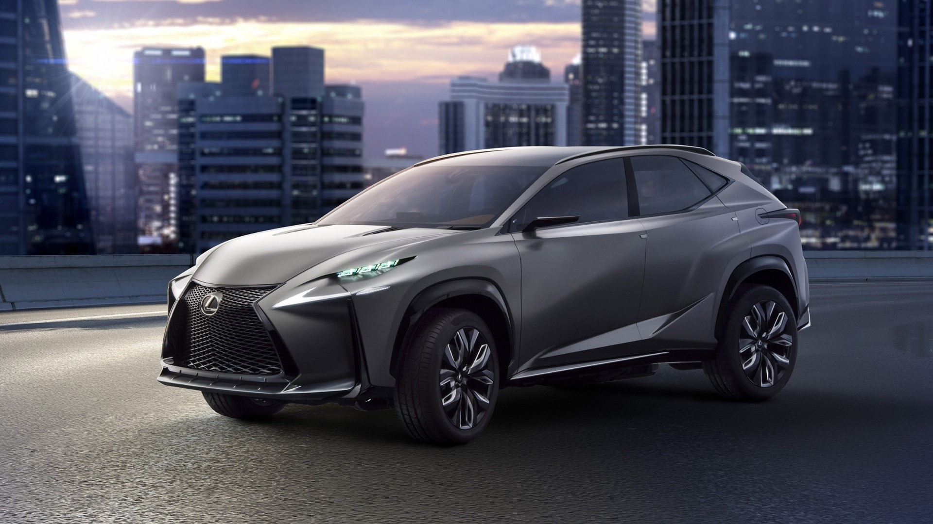 Lexus LF-NX concept car in a city at dusk HD Wallpaper