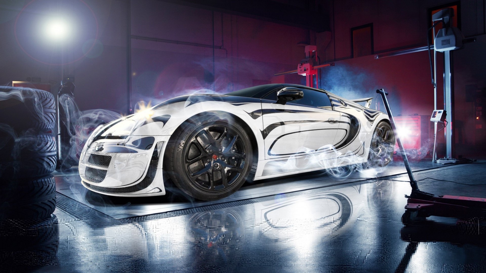 Bugatti Veyron Super Car in a workshop HD Wallpaper