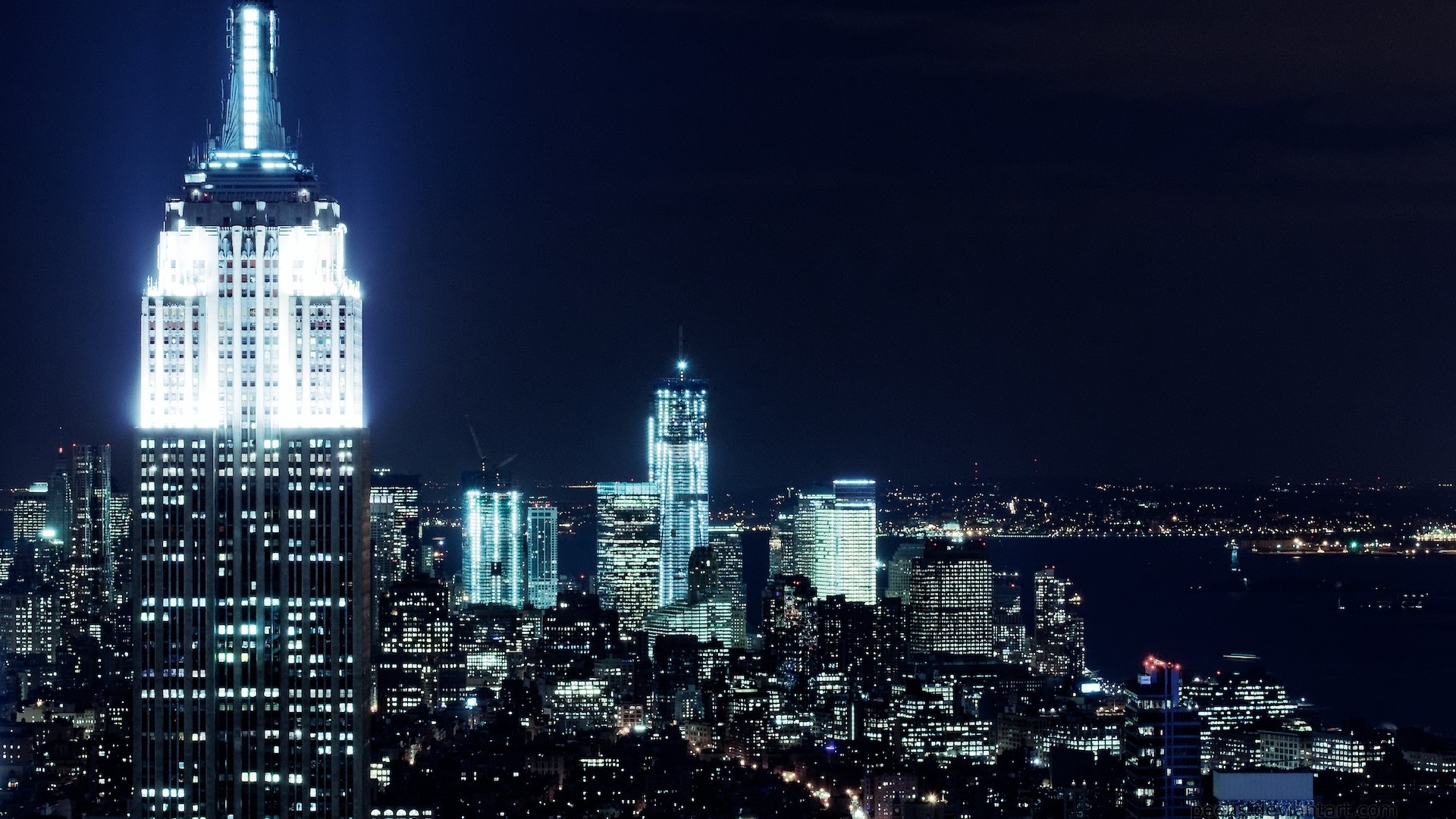 New York City skyline at night HD Wallpaper