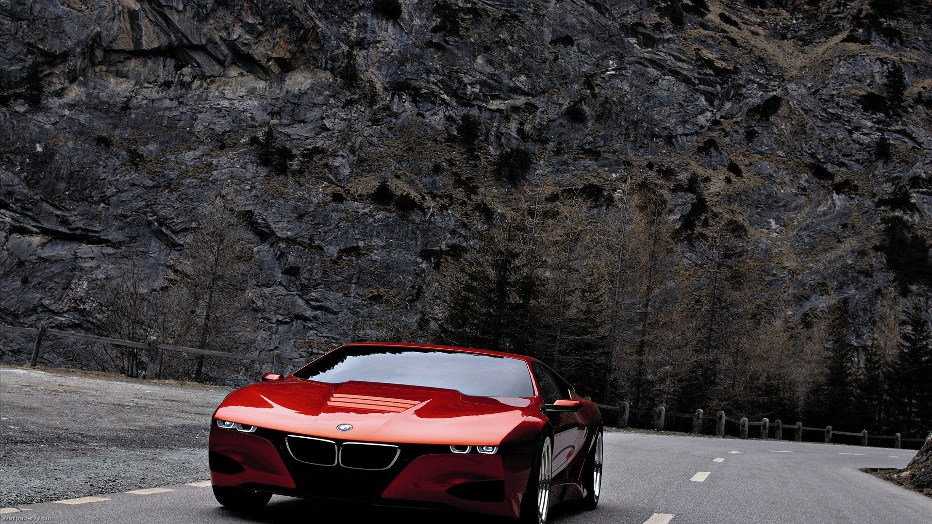 Red BMW M1 Concept Car on Mountain Road HD Wallpaper