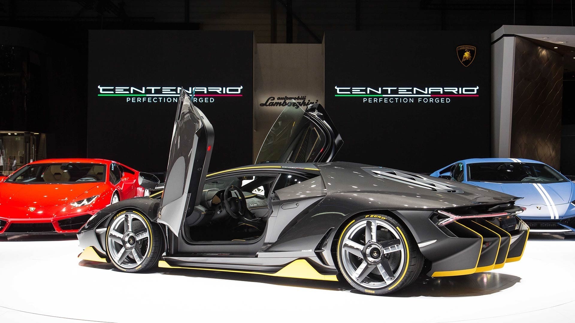 Lamborghini Centenario cars at an exhibition HD Wallpaper