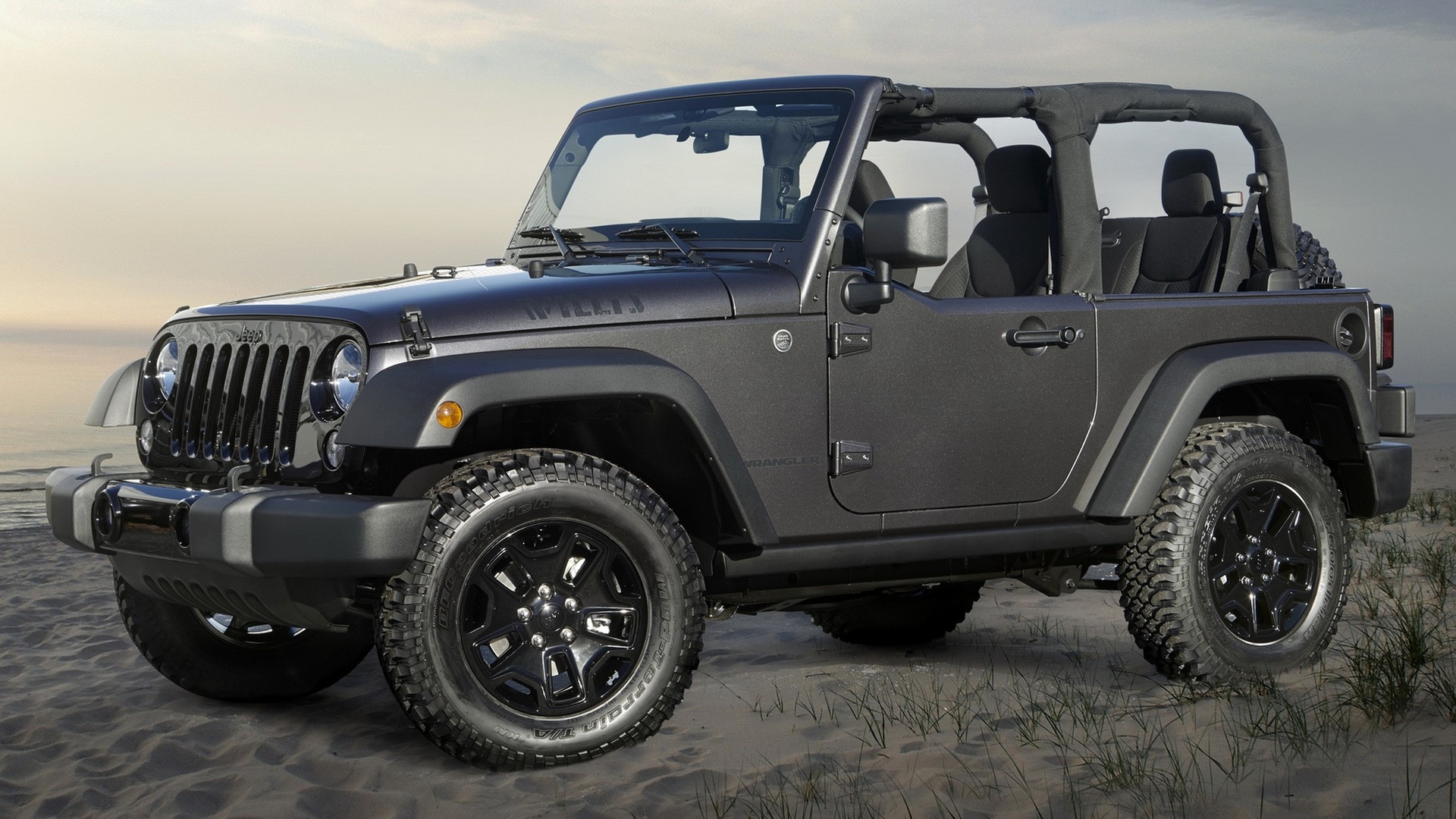 Dark Gray Jeep Wrangler Willys on Sand HD Wallpaper