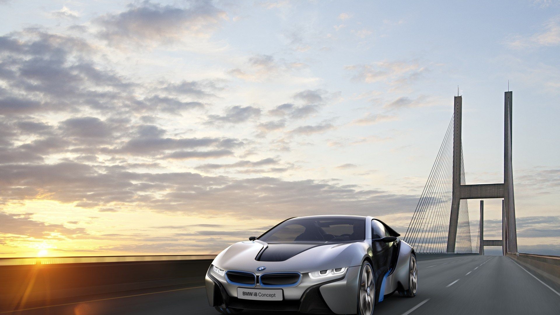 BMW i8 Concept car on a bridge HD Wallpaper