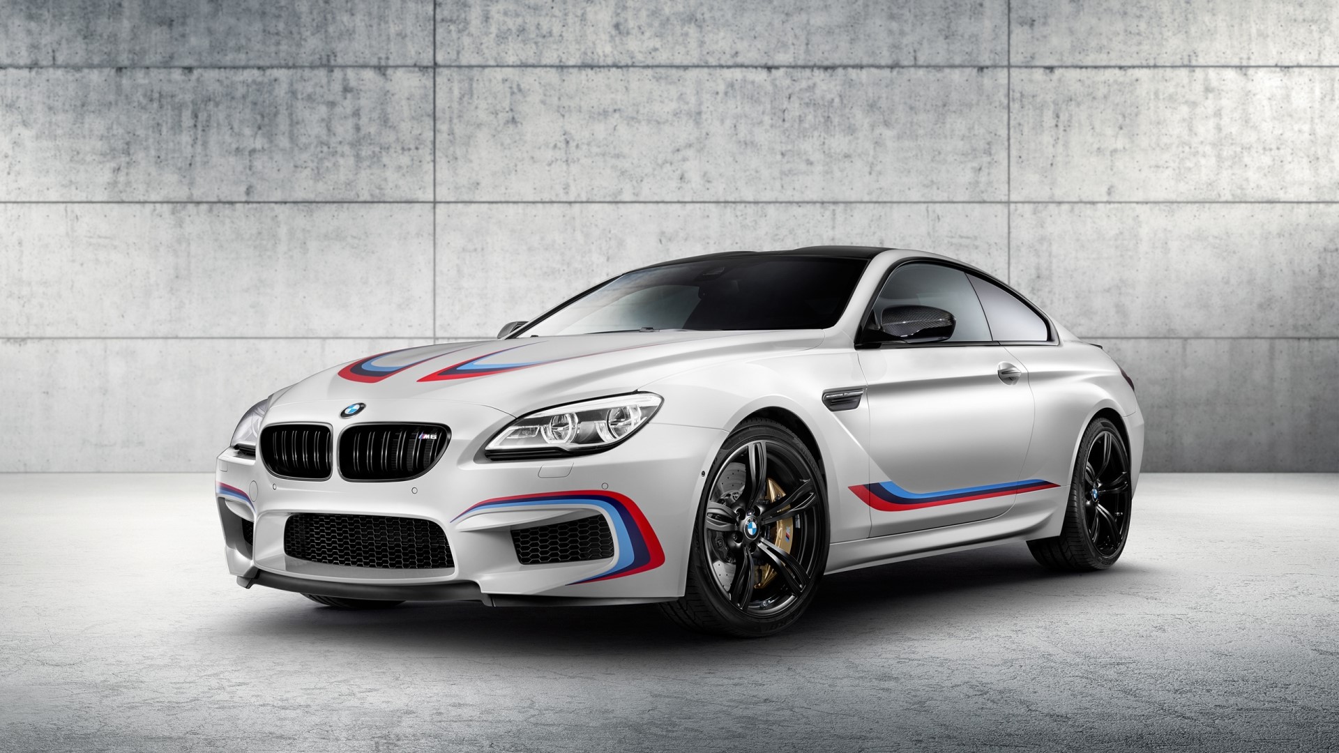 White BMW M6 Coupe F13 with M stripes HD Wallpaper