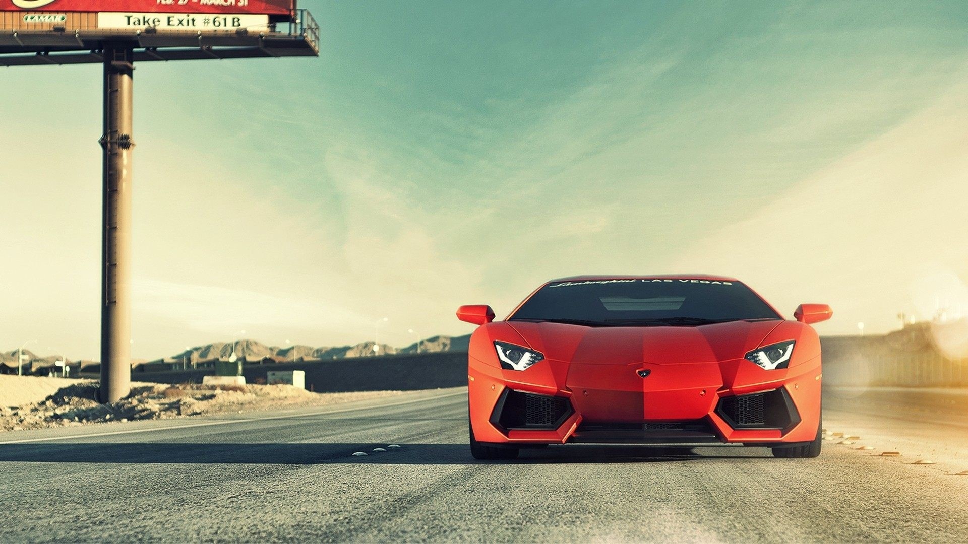 Red Lamborghini Aventador on a Desert Road HD Wallpaper