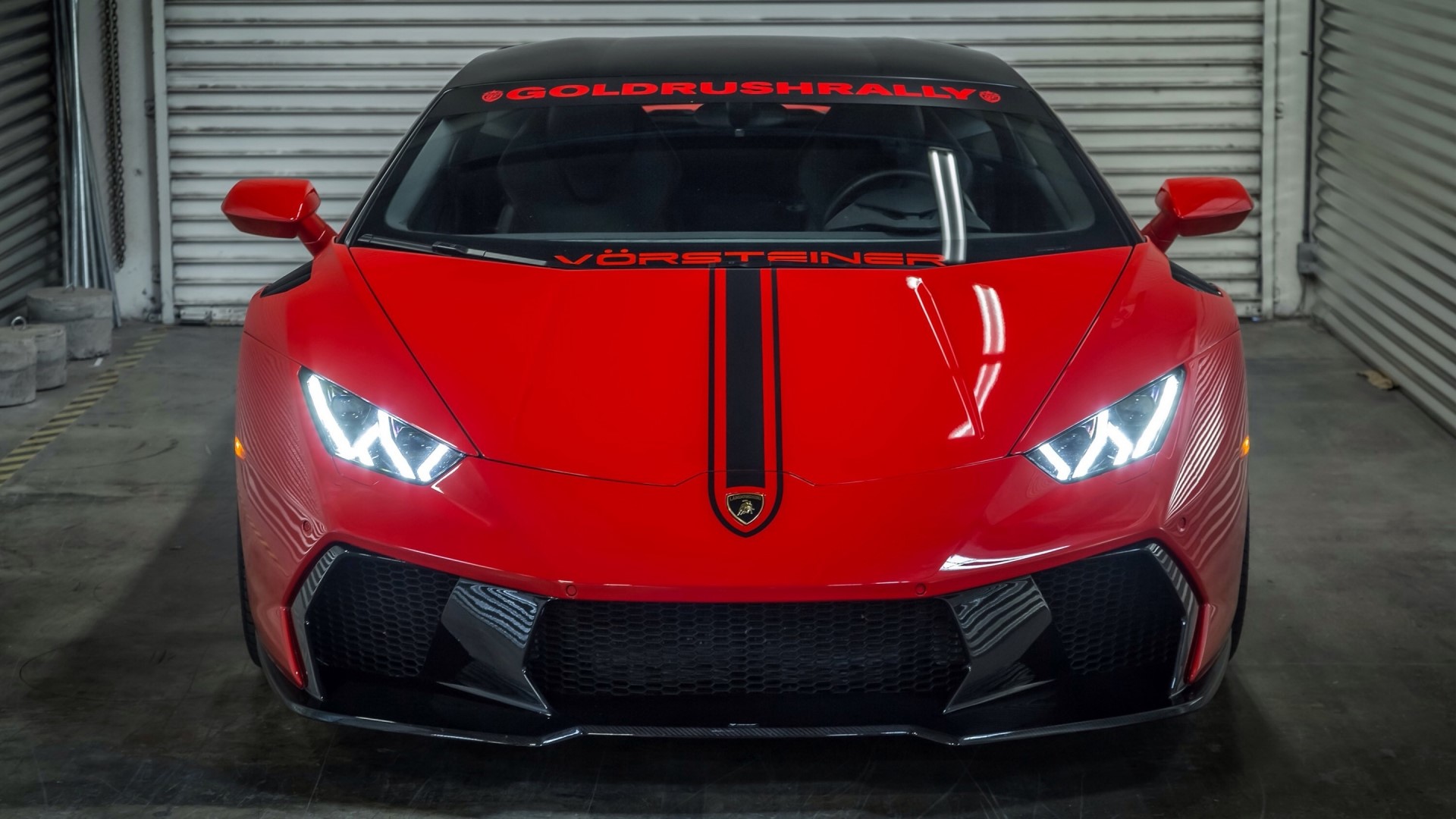 Red Lamborghini Huracan Vorsteiner with racing stripes HD Wallpaper
