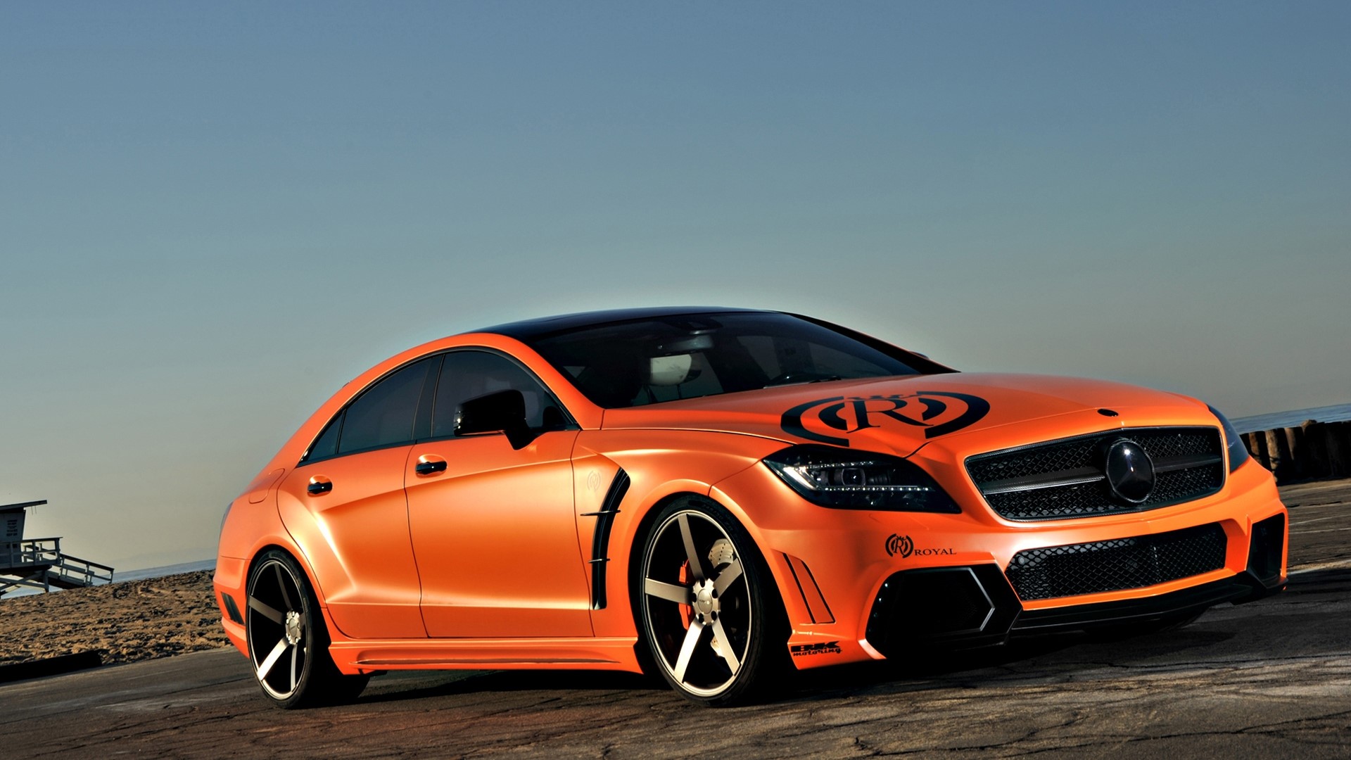 Orange Mercedes-Benz CLS with custom body kit HD Wallpaper