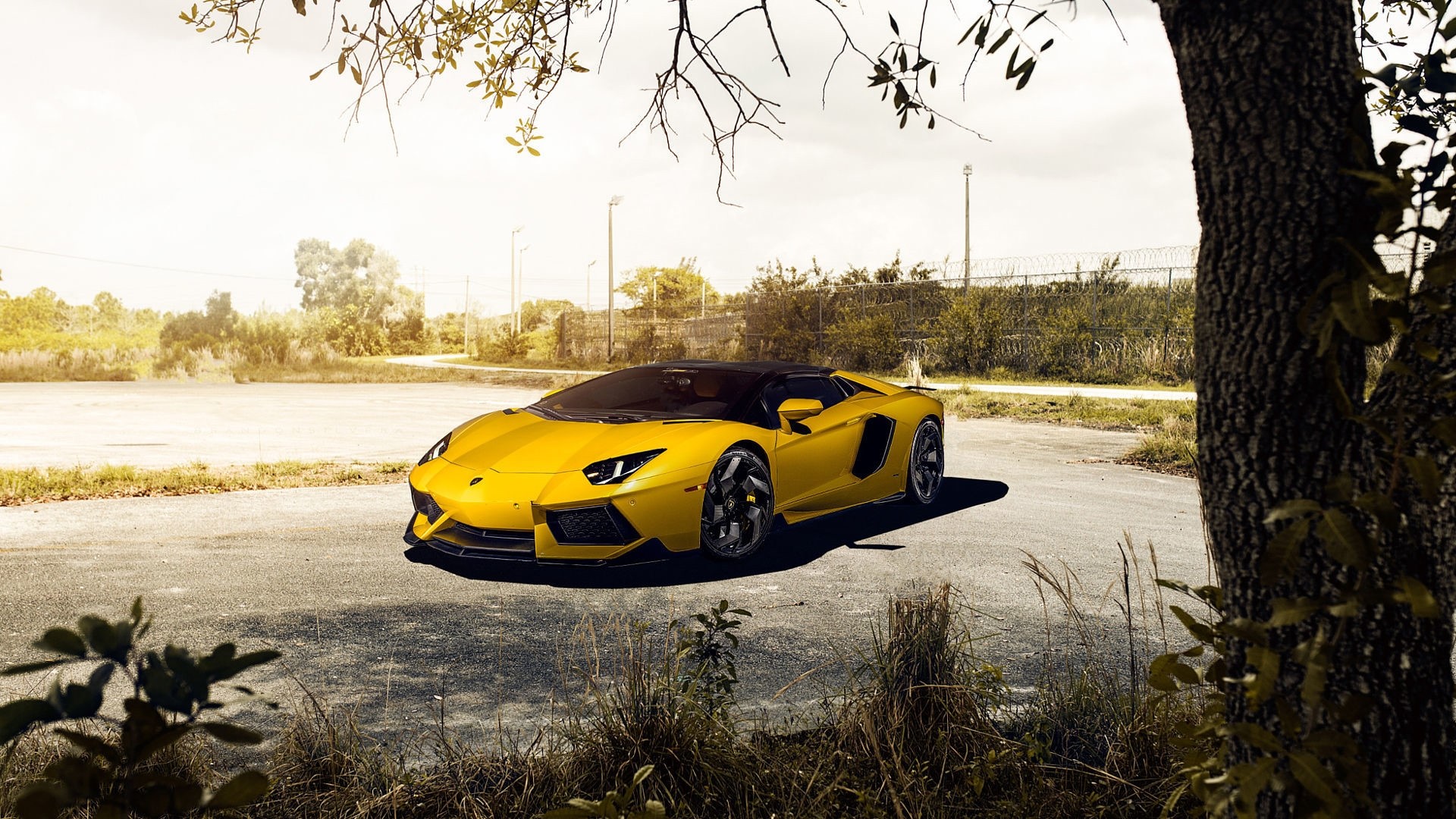 Yellow Lamborghini Aventador V Roadster by Vorsteiner HD Wallpaper